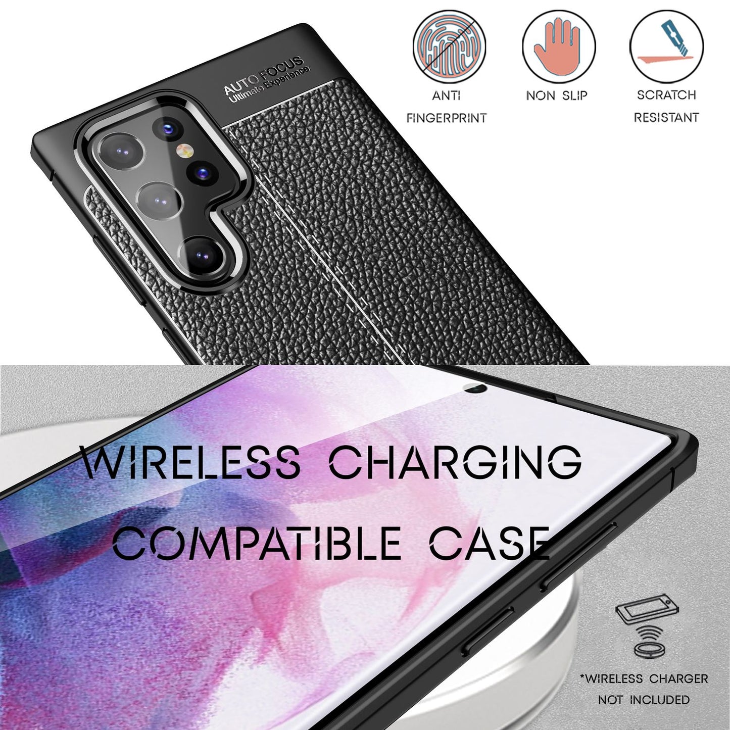 NALIA leðurhulstur fyrir Samsung Galaxy S22 Ultra, svart sílikonhulstur, fingrafaravarið, hálkuvarið, rispuvarið, höggþolið, símahulstur