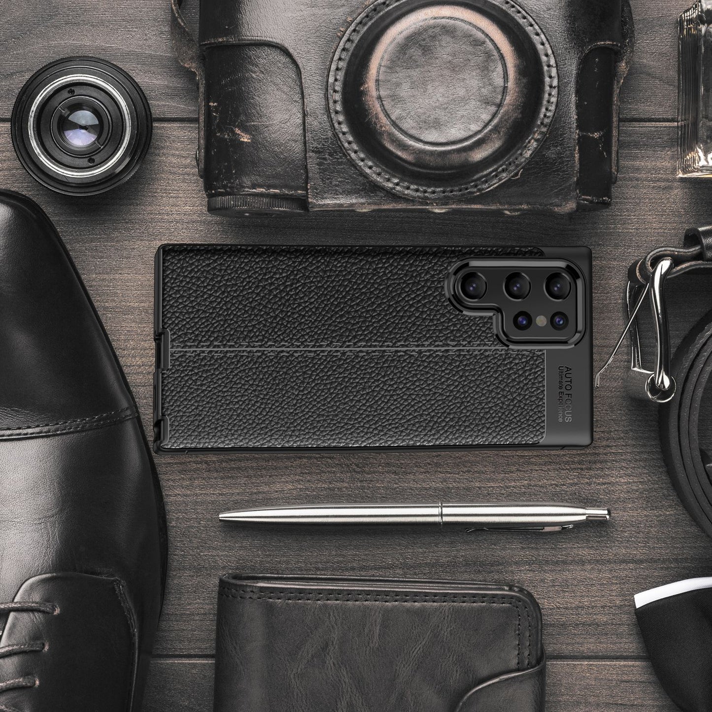 NALIA leðurhulstur fyrir Samsung Galaxy S22 Ultra, svart sílikonhulstur, fingrafaravarið, hálkuvarið, rispuvarið, höggþolið, símahulstur