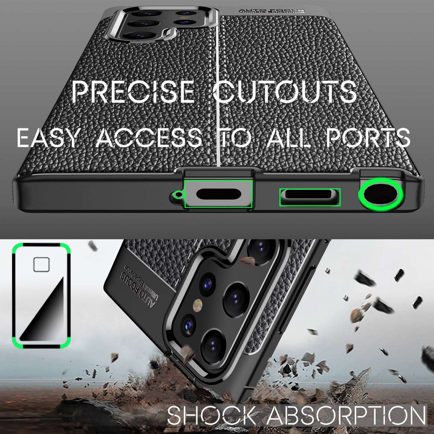 NALIA leðurhulstur fyrir Samsung Galaxy S22 Ultra, svart sílikonhulstur, fingrafaravarið, hálkuvarið, rispuvarið, höggþolið, símahulstur