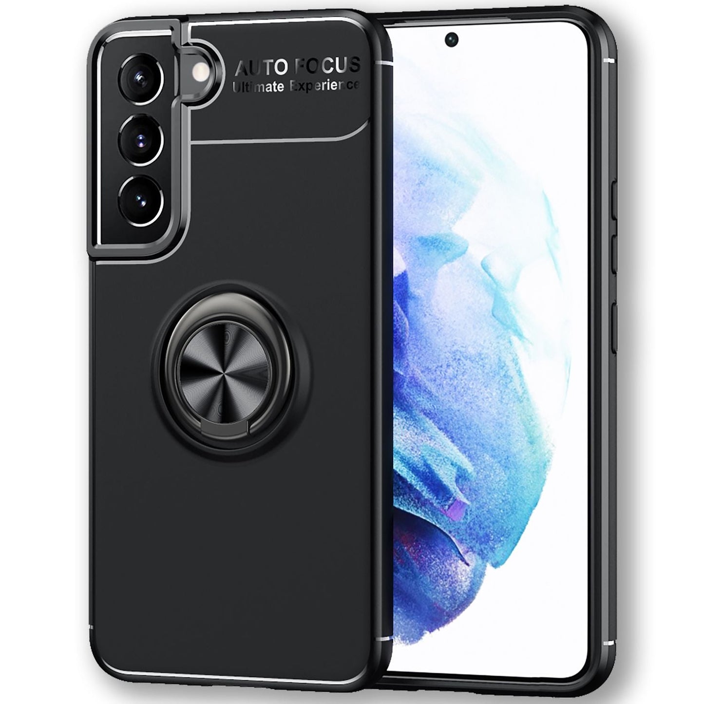 NALIA Matte Black Ring Cover fyrir Samsung Galaxy S22