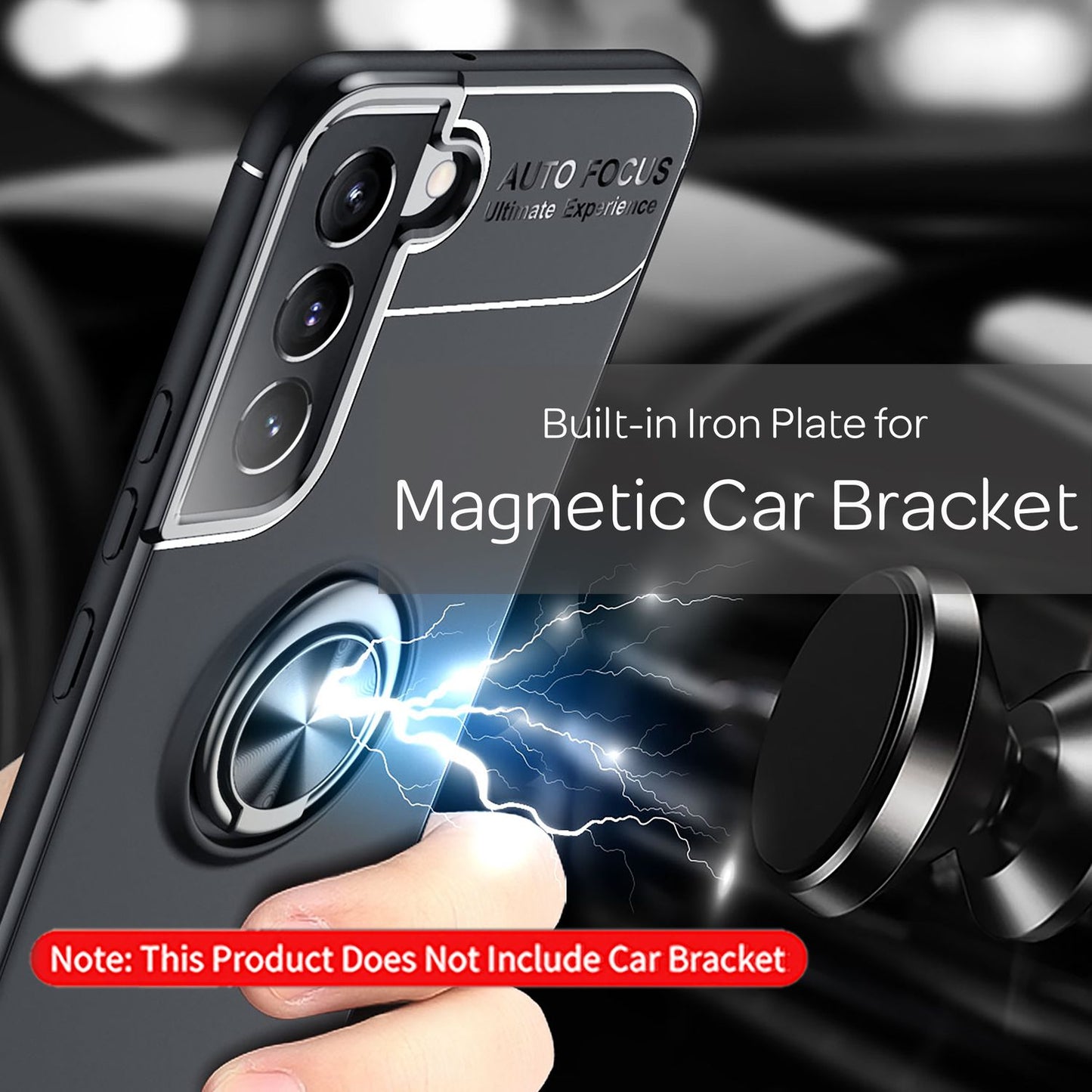 NALIA Matte Black Ring Cover fyrir Samsung Galaxy S22