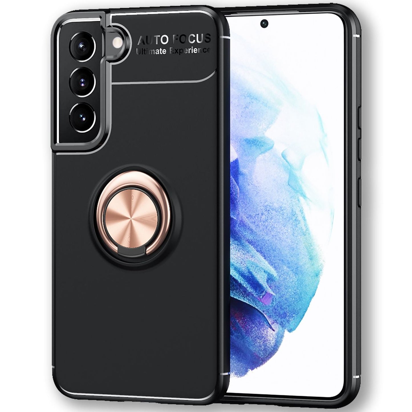 NALIA Matt-Schwarze Ringhülle für Samsung Galaxy S22 Plus, 360° Ring für Standfunktion & KFZ-Halterung, Robust Rutschfest Stoßfest, Handyhülle Schutzhülle