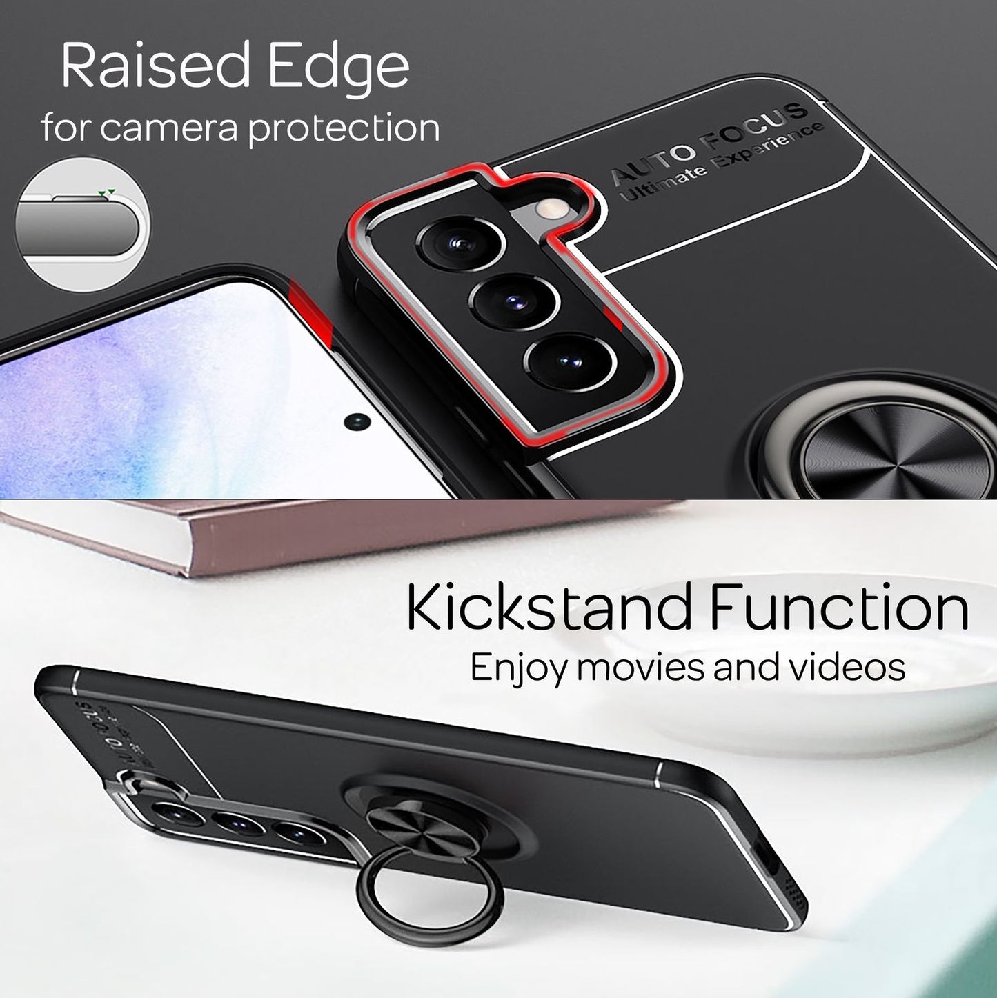 NALIA Matt-Schwarze Ringhülle für Samsung Galaxy S22 Plus, 360° Ring für Standfunktion & KFZ-Halterung, Robust Rutschfest Stoßfest, Handyhülle Schutzhülle