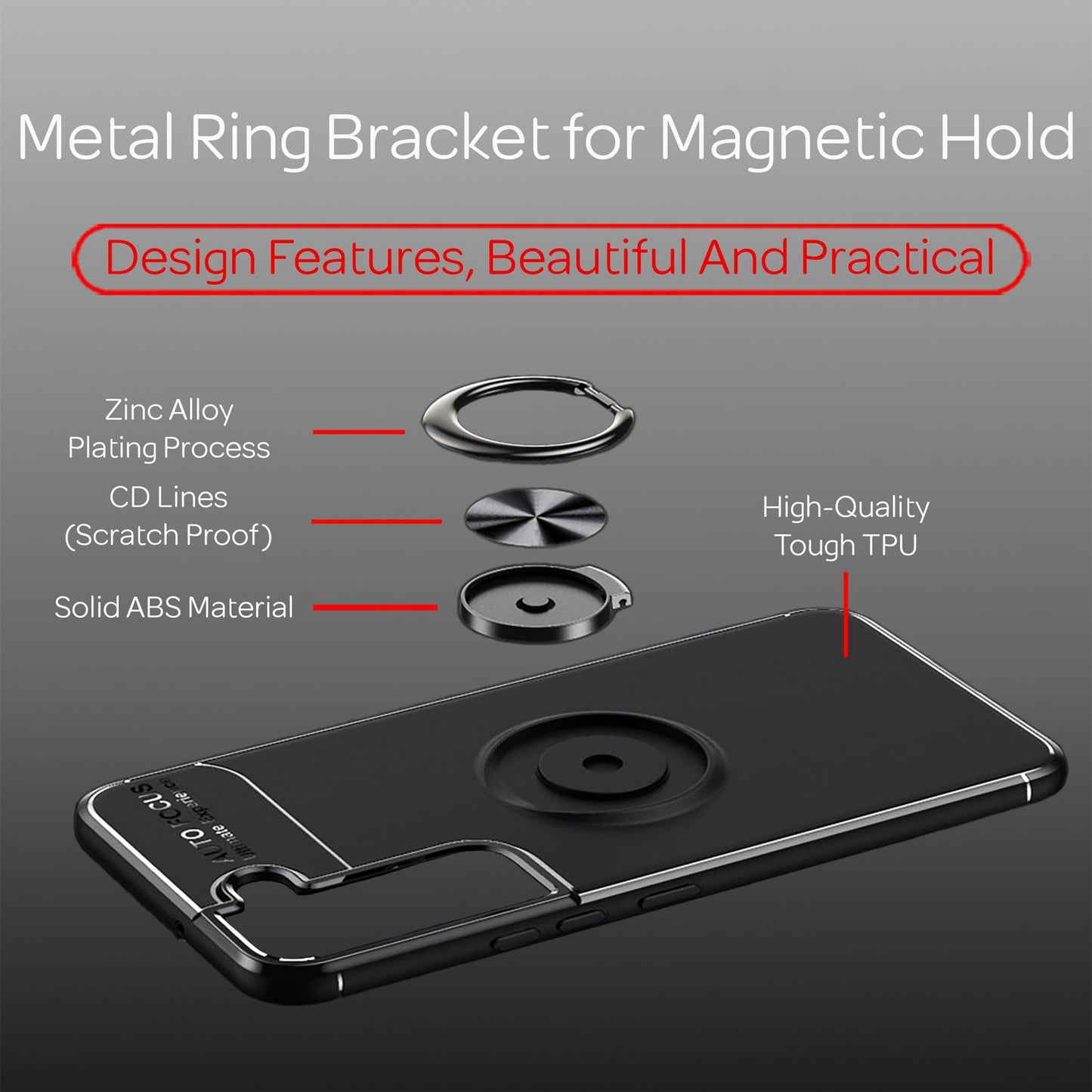 NALIA Matt-Schwarze Ringhülle für Samsung Galaxy S22 Plus, 360° Ring für Standfunktion & KFZ-Halterung, Robust Rutschfest Stoßfest, Handyhülle Schutzhülle