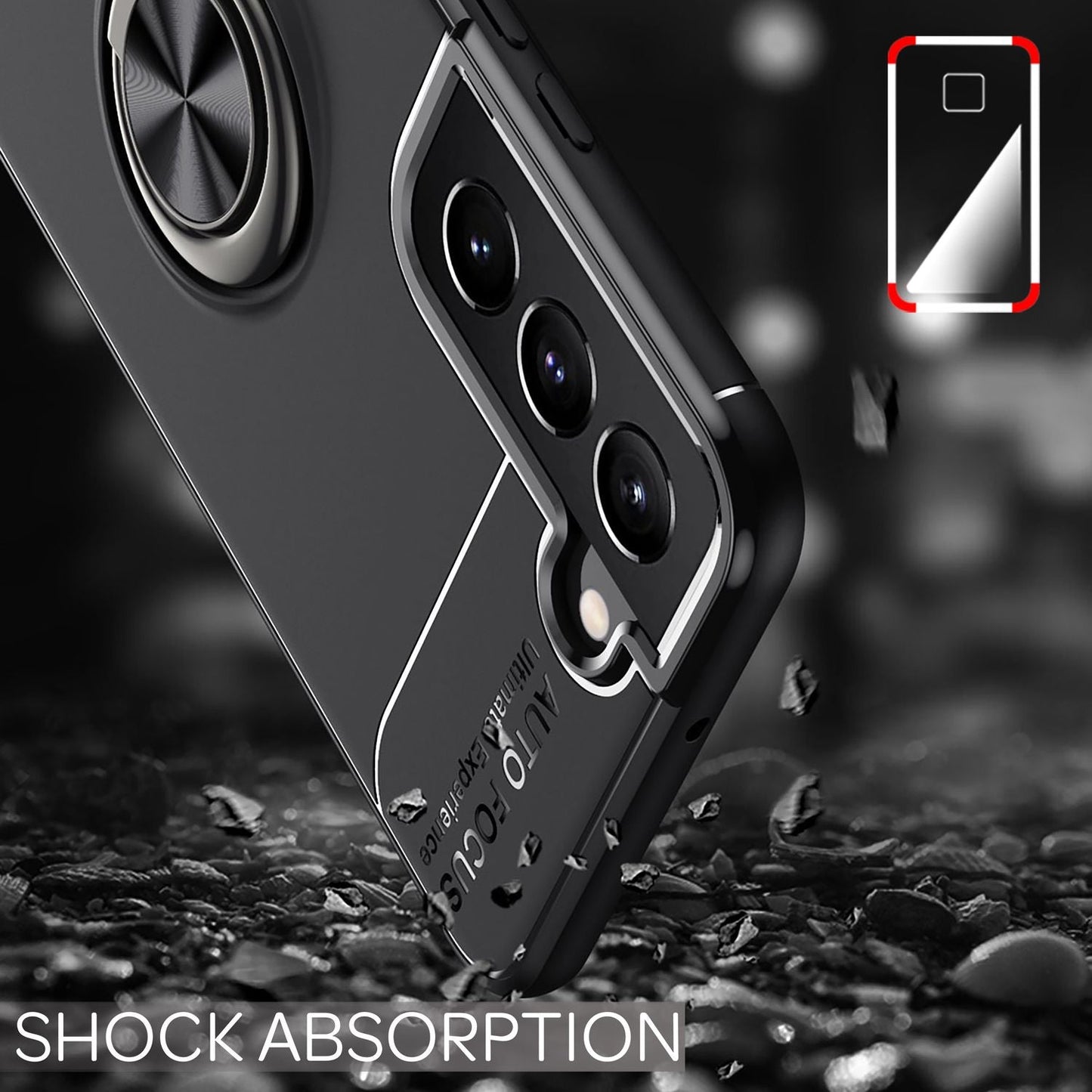 NALIA Matt-Schwarze Ringhülle für Samsung Galaxy S22 Plus, 360° Ring für Standfunktion & KFZ-Halterung, Robust Rutschfest Stoßfest, Handyhülle Schutzhülle