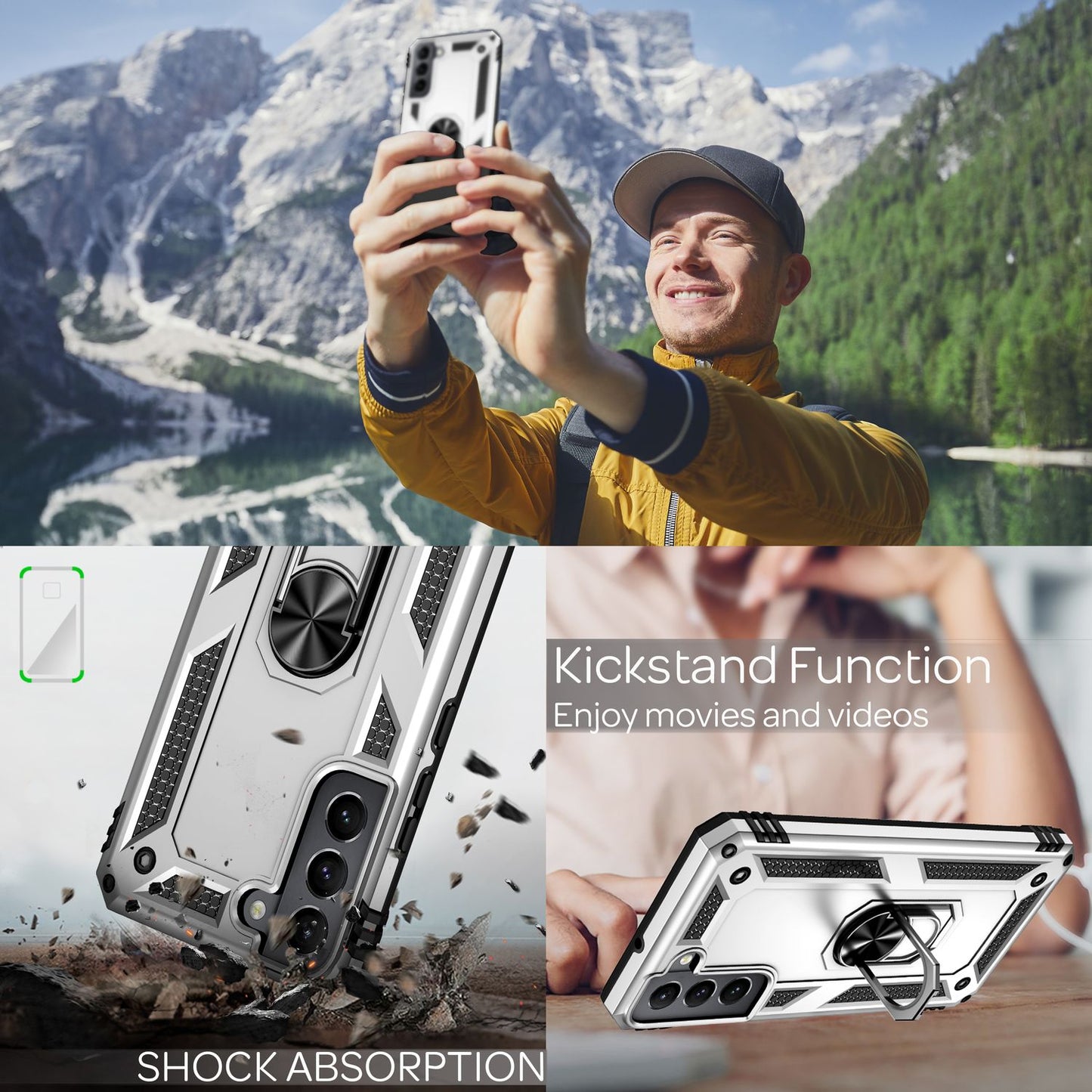 NALIA Military-Style Ring Case for Samsung Galaxy S22, Extremely Protective, Shockproof, Robust, 360° Ring for Stand Function