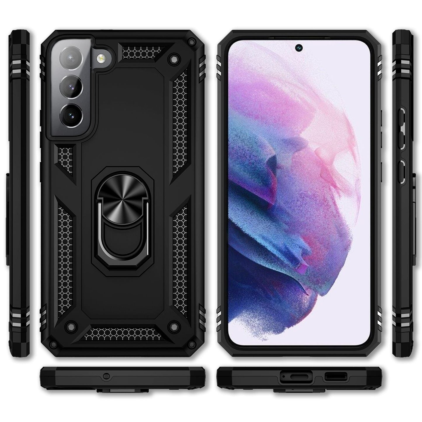 NALIA Military-Style Ring Case for Samsung Galaxy S22, Extremely Protective, Shockproof, Robust, 360° Ring for Stand Function