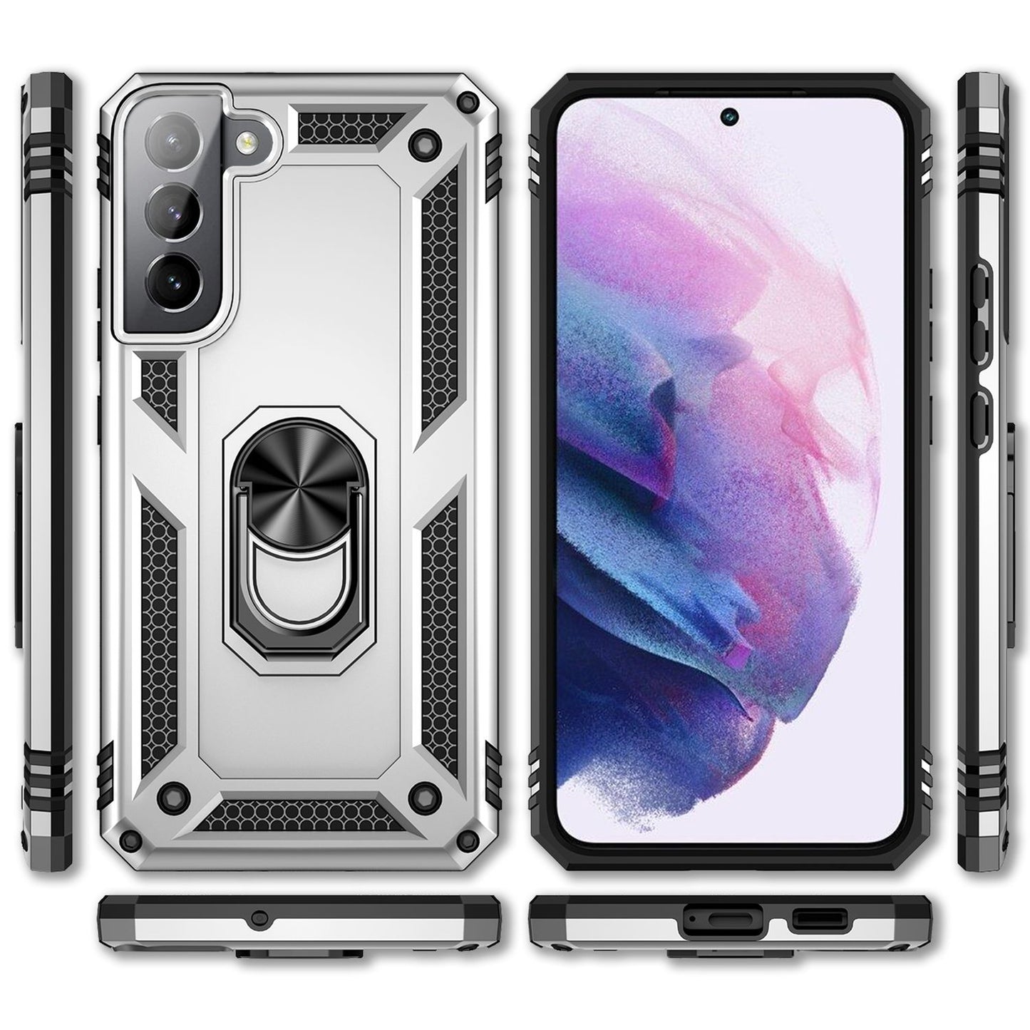 NALIA Military-Style Ring Case for Samsung Galaxy S22, Extremely Protective, Shockproof, Robust, 360° Ring for Stand Function