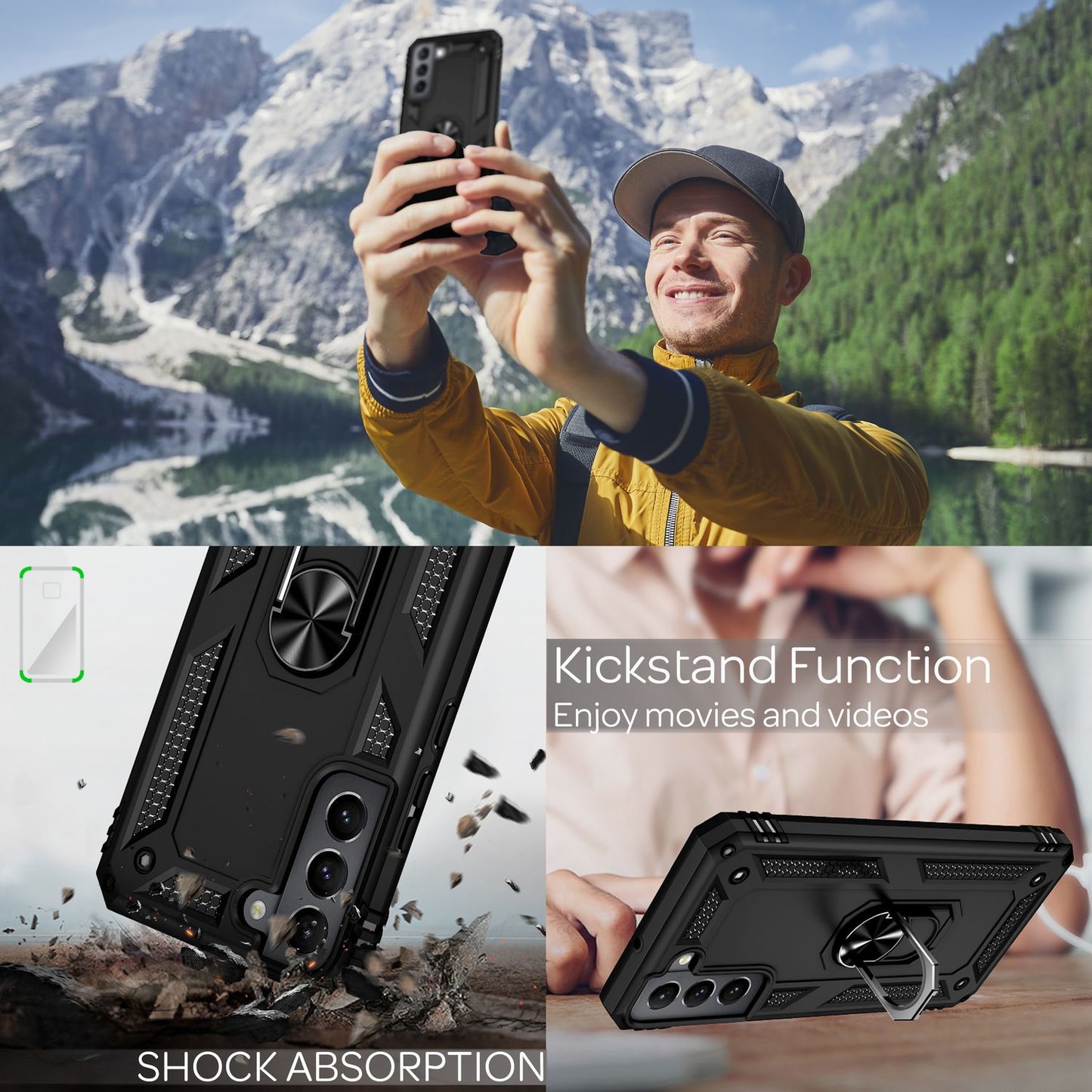 NALIA Military-Style Ring Case for Samsung Galaxy S22 Plus, Extremely Protective, Shockproof, Robust, 360° Ring for Stand