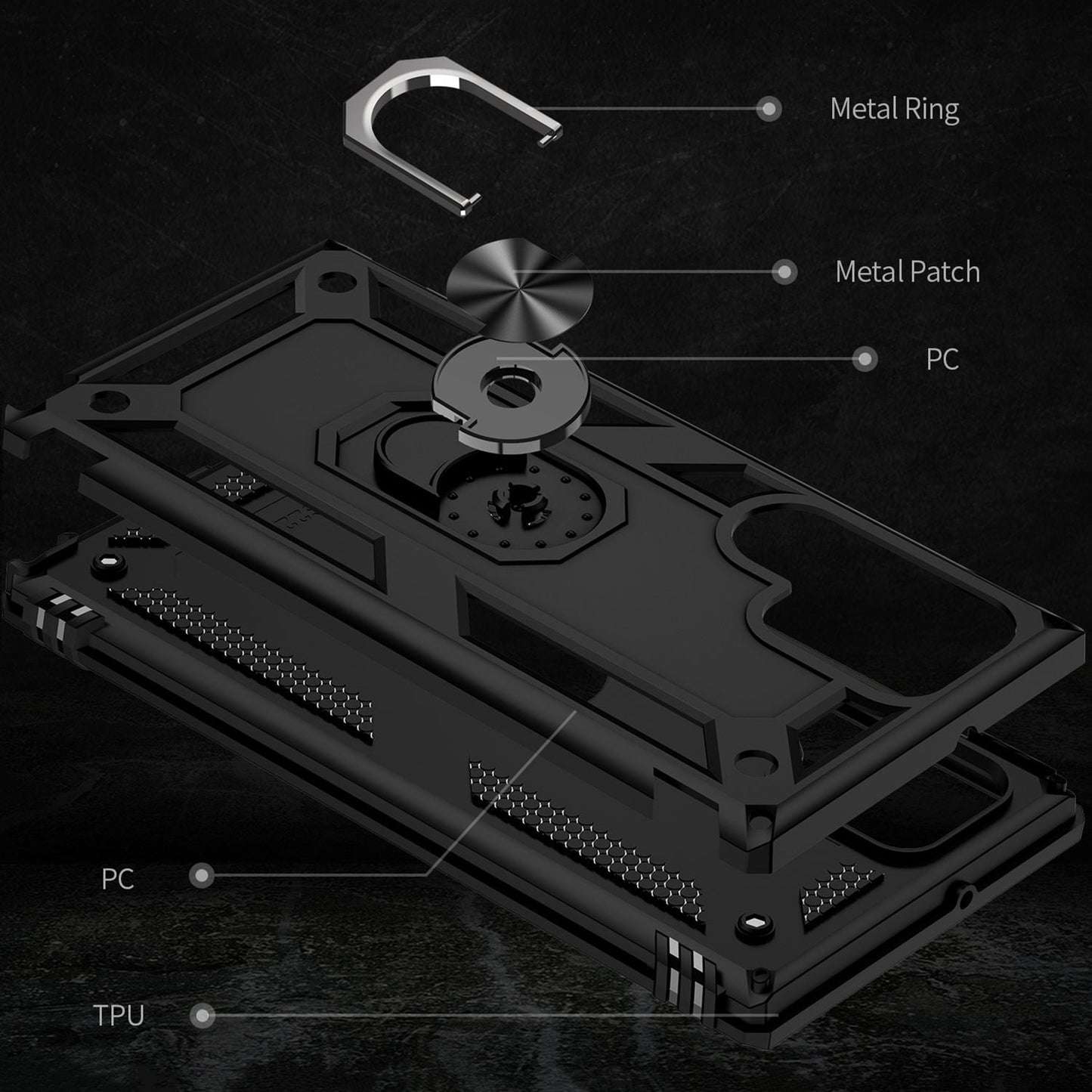 NALIA Military-Style Ringhülle für Samsung Galaxy S22 Ultra, Extrem Schützend Stoßfest, 360° Ring für Aufsteller