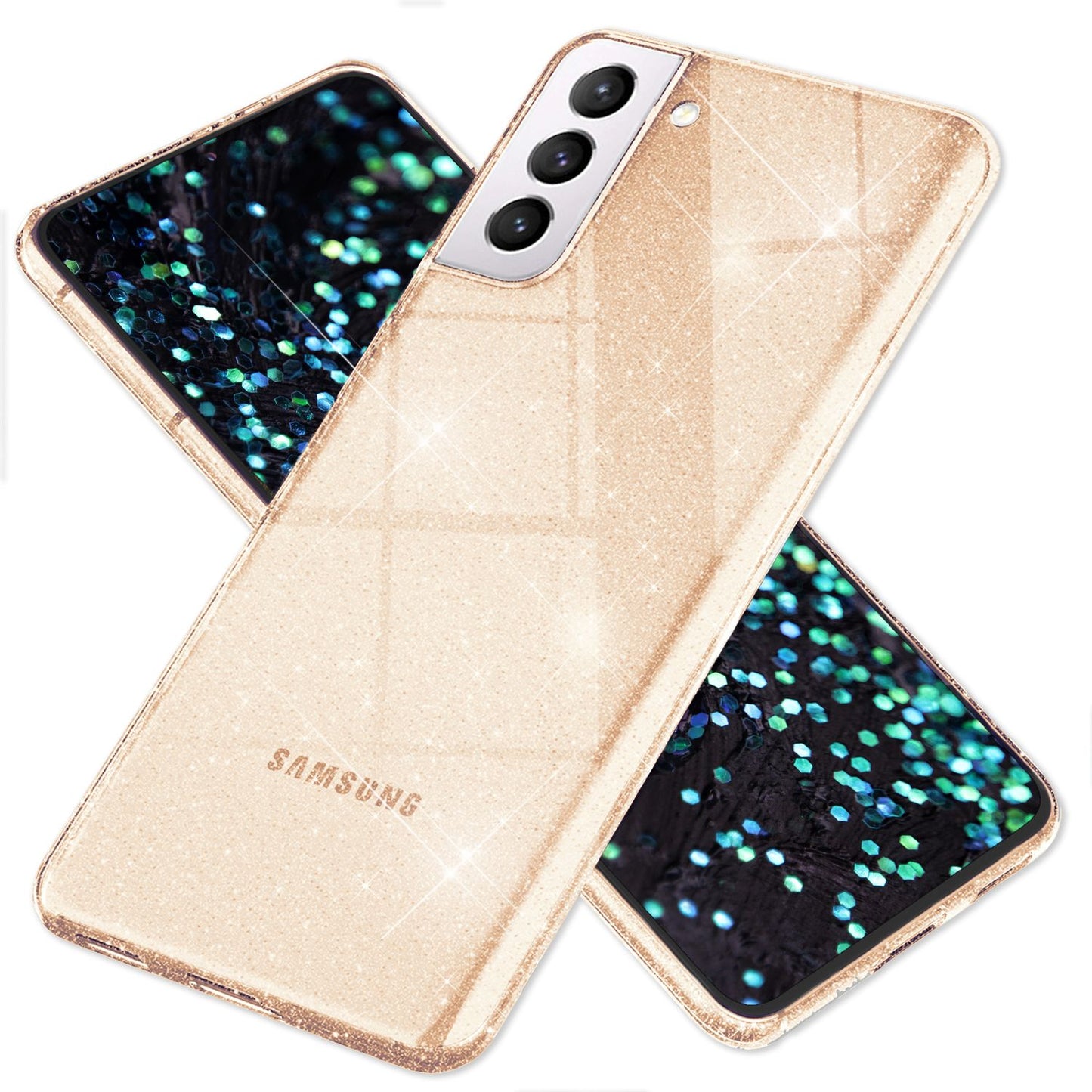 NALIA Glært glitrandi hulstur fyrir Samsung Galaxy S22, gegnsætt, gulnar ekki