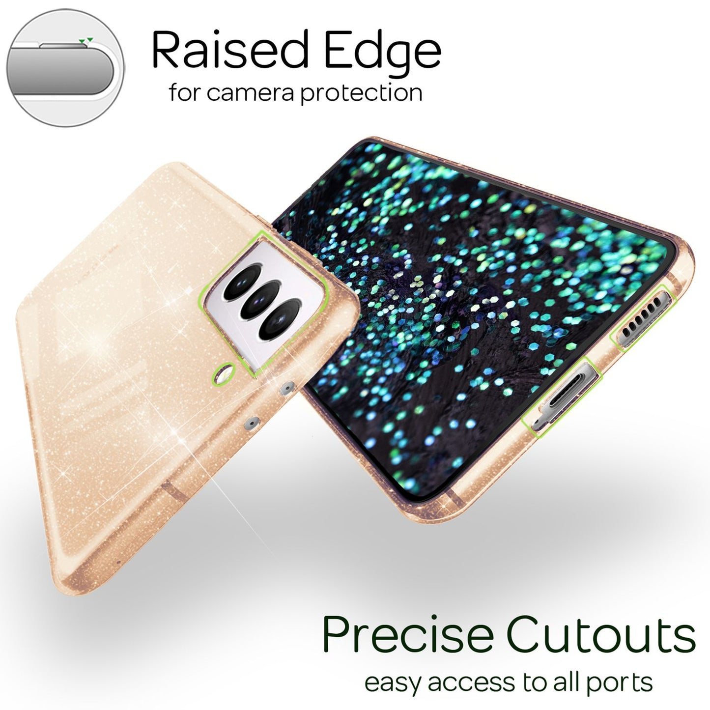 NALIA Glært glitrandi hulstur fyrir Samsung Galaxy S22, gegnsætt, gulnar ekki