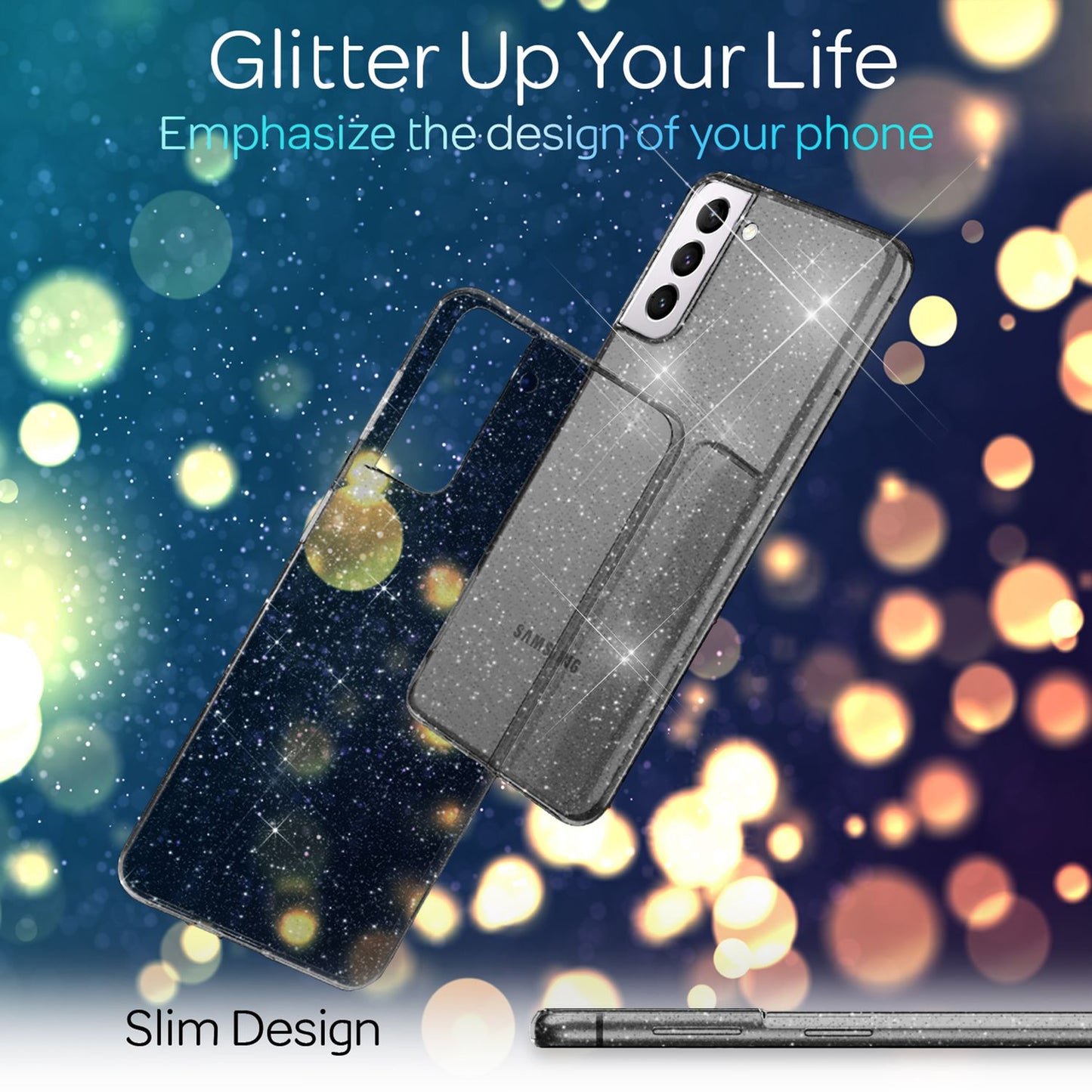 NALIA Glært glitrandi hulstur fyrir Samsung Galaxy S22 Plus, gegnsætt