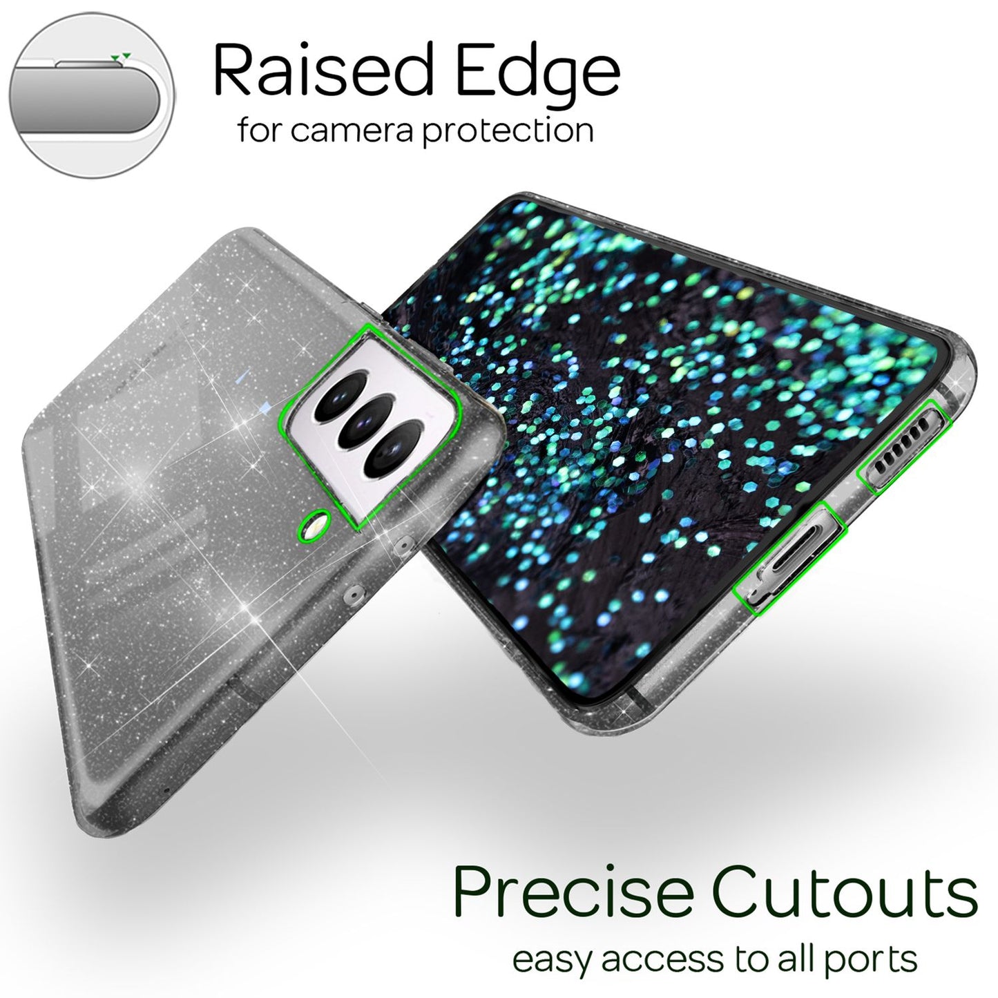 NALIA Glært glitrandi hulstur fyrir Samsung Galaxy S22 Plus, gegnsætt