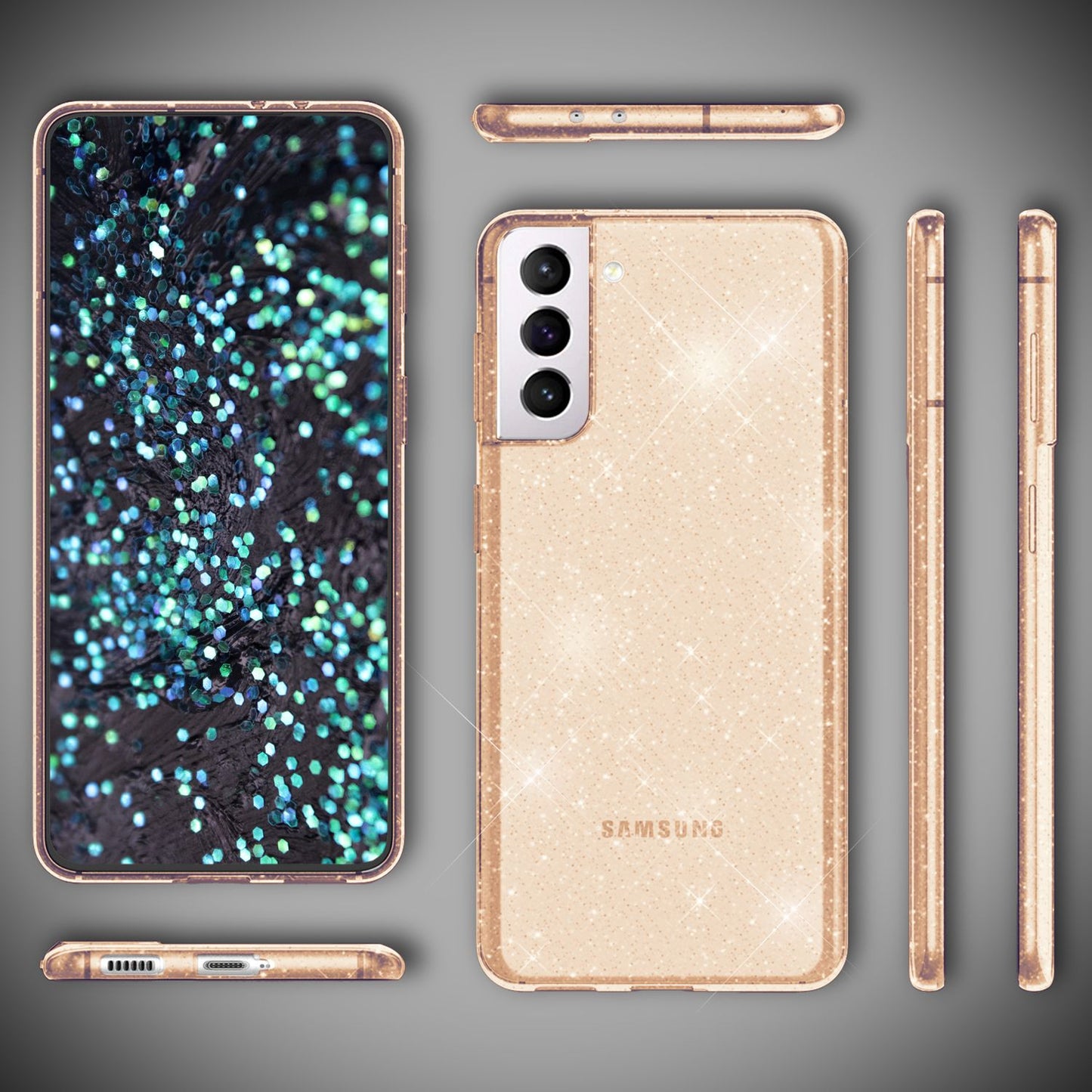 NALIA Glært glitrandi hulstur fyrir Samsung Galaxy S22 Plus, gegnsætt