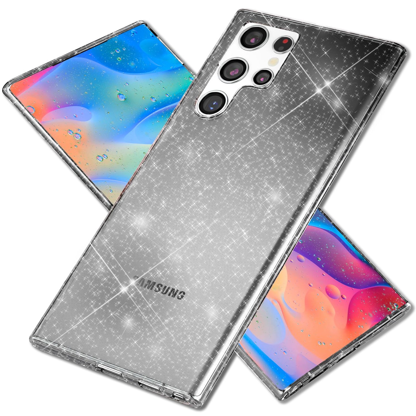 NALIA Klare Glitzerhülle für Samsung Galaxy S22 Ultra, Durchsichtig