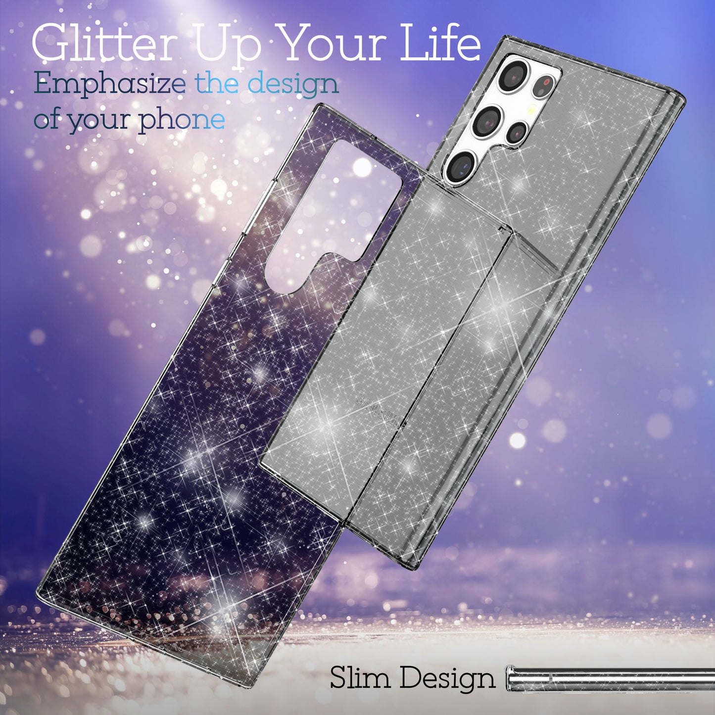 NALIA Klare Glitzerhülle für Samsung Galaxy S22 Ultra, Durchsichtig