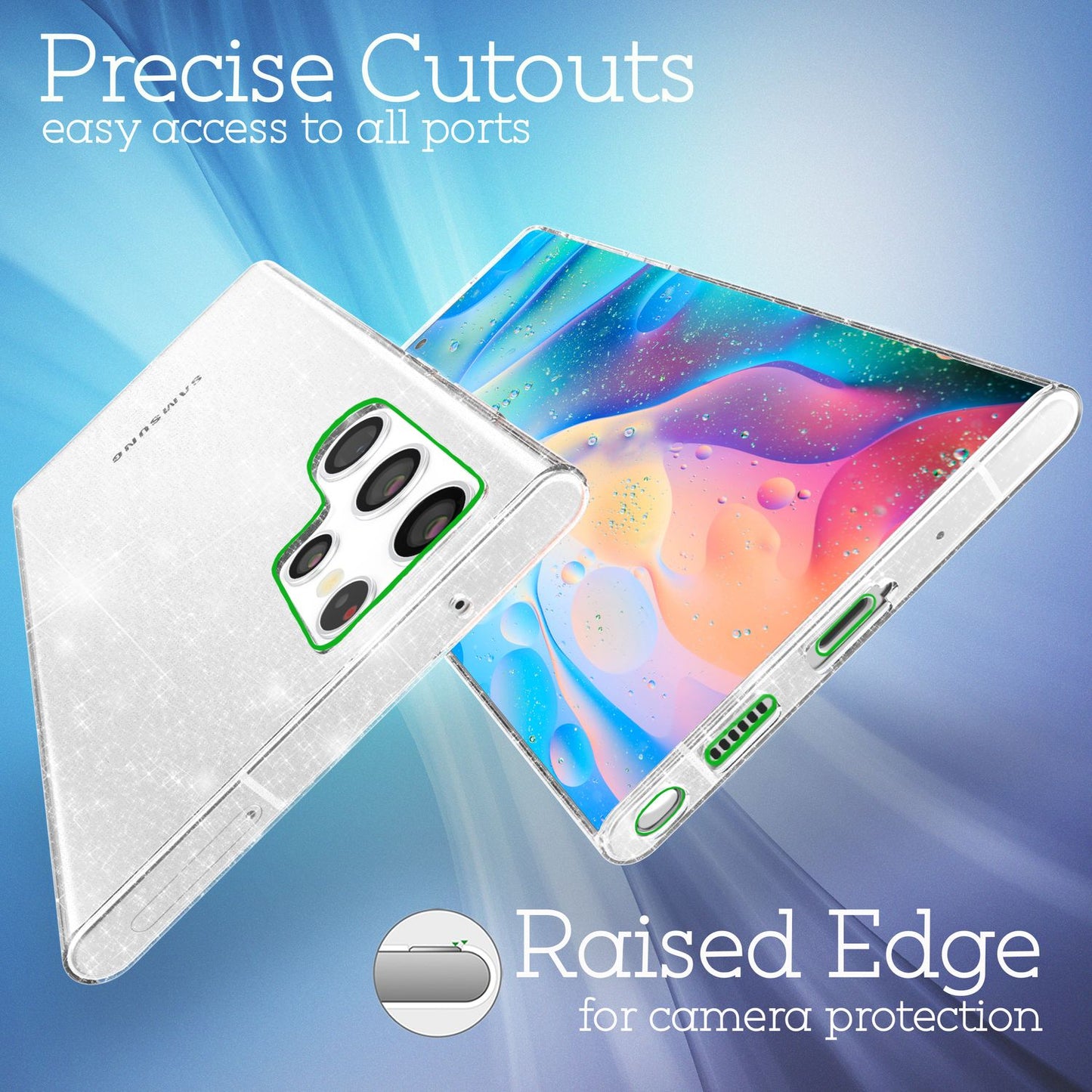 NALIA Klare Glitzerhülle für Samsung Galaxy S22 Ultra, Durchsichtig