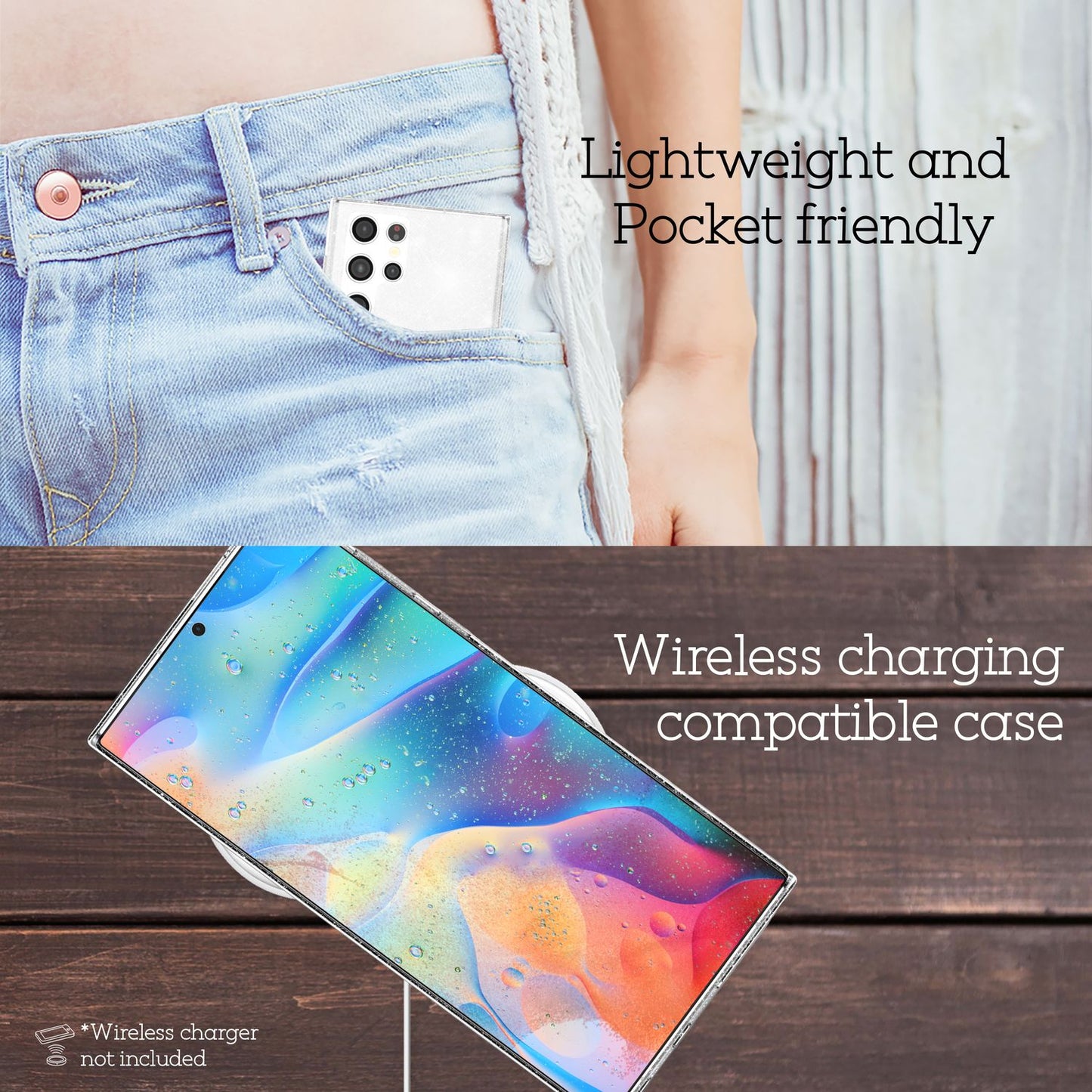 NALIA Klare Glitzerhülle für Samsung Galaxy S22 Ultra, Durchsichtig