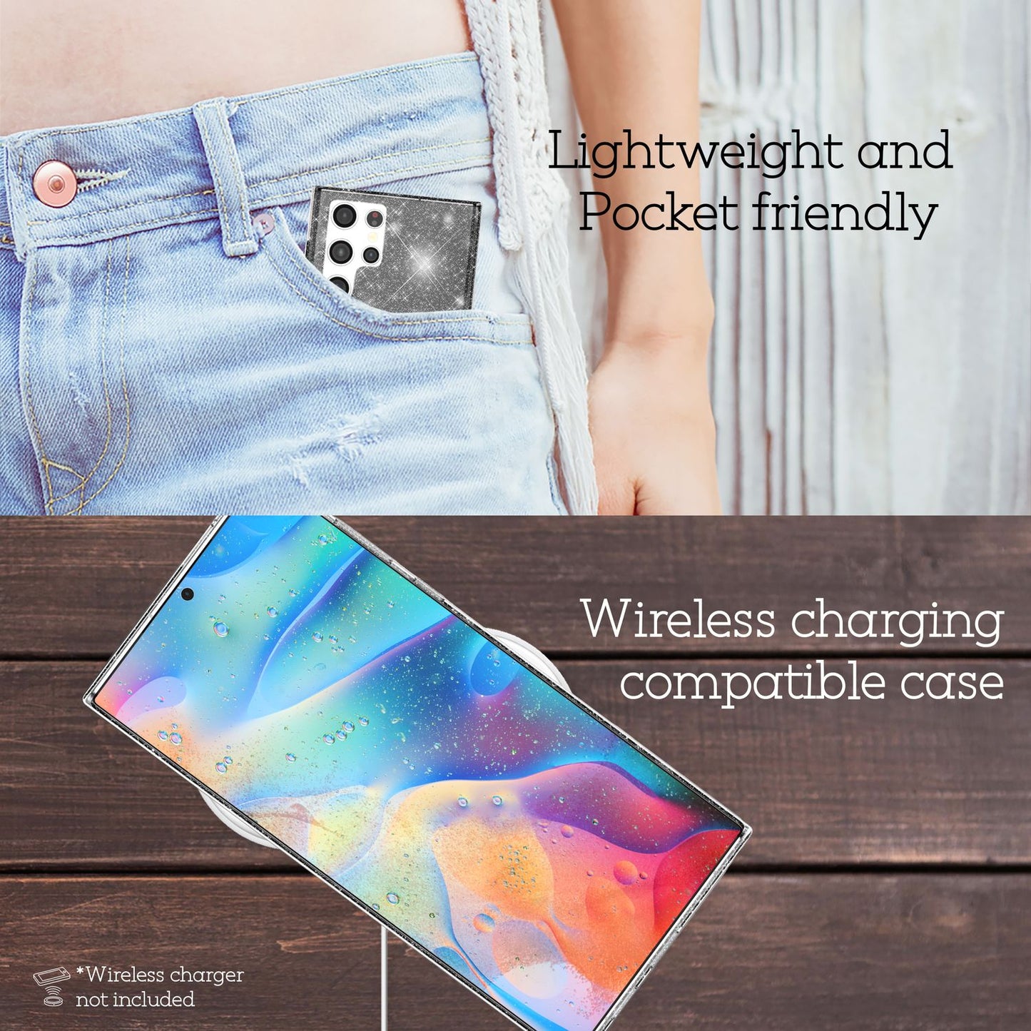 NALIA Klare Glitzerhülle für Samsung Galaxy S22 Ultra, Durchsichtig