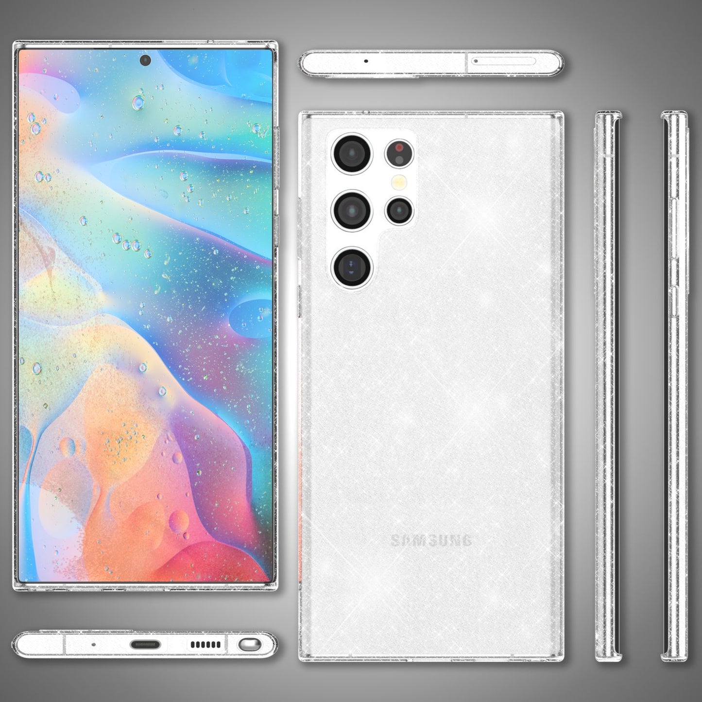 NALIA Klare Glitzerhülle für Samsung Galaxy S22 Ultra, Durchsichtig