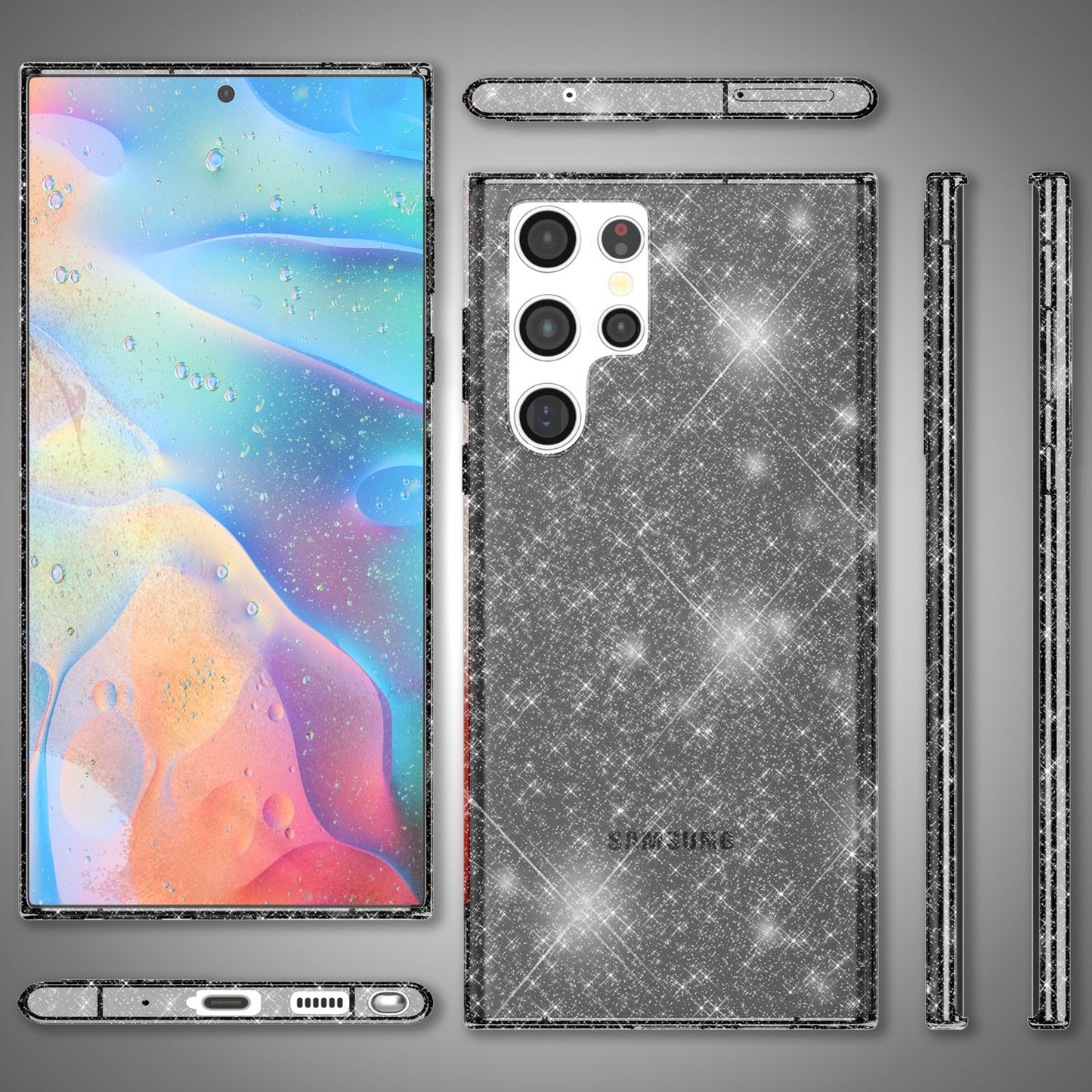 NALIA Klare Glitzerhülle für Samsung Galaxy S22 Ultra, Durchsichtig