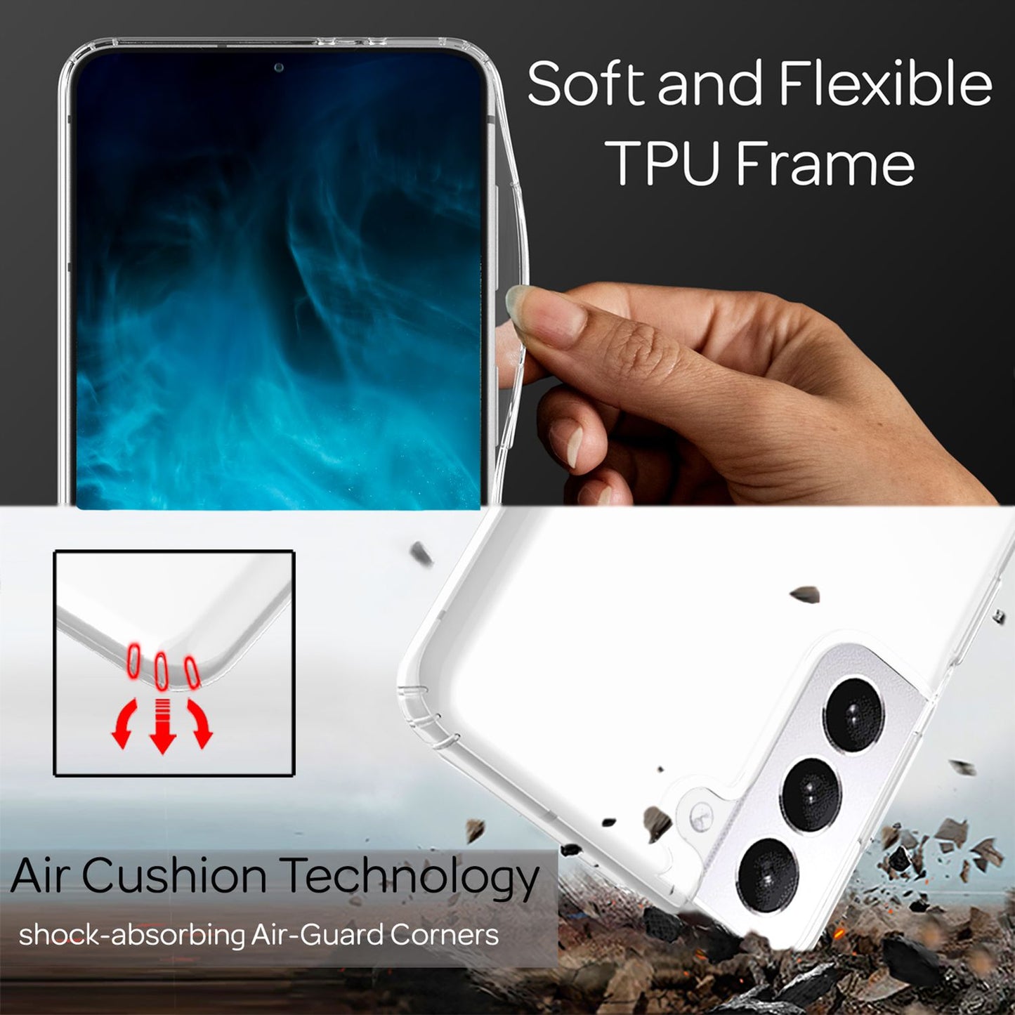 NALIA gegnsætt rispuþolið hulstur fyrir Samsung Galaxy S22, gegnsætt og gulnunarvarna hulstur, harður bakhlið og sílikonkantur