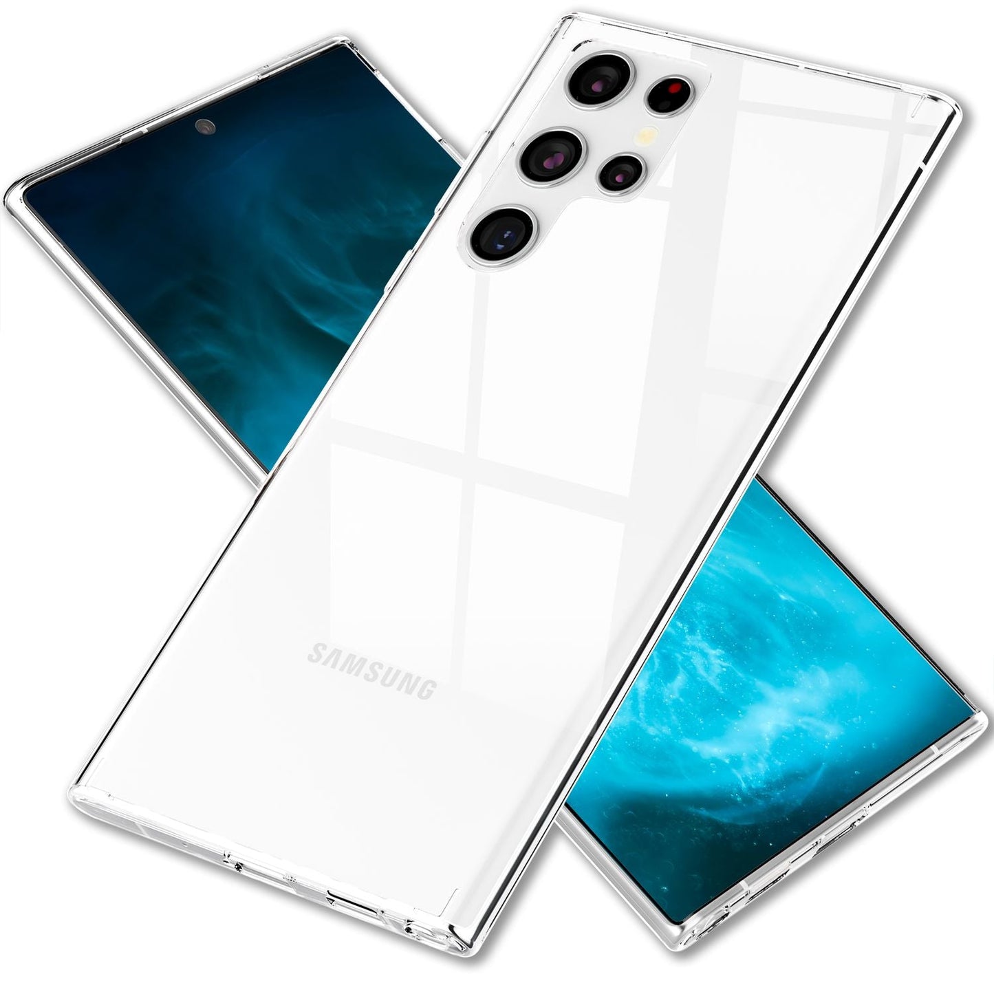 NALIA gegnsætt rispuþolið hulstur fyrir Samsung Galaxy S22 Ultra, gegnsætt, gulnunarvarna, harður bakhlið og sílikonrammi, símahulstur