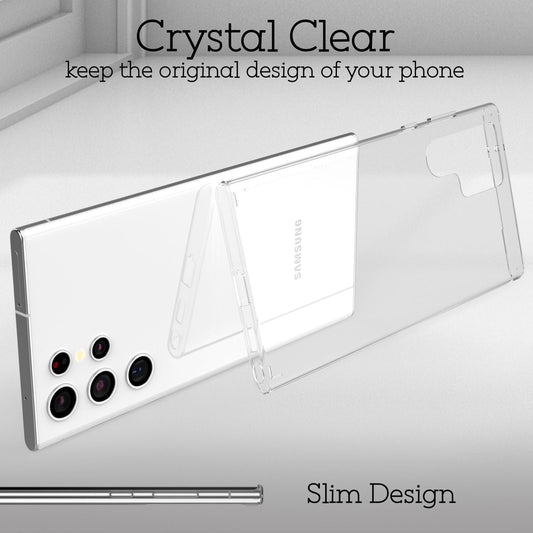 NALIA gegnsætt rispuþolið hulstur fyrir Samsung Galaxy S22 Ultra, gegnsætt, gulnunarvarna, harður bakhlið og sílikonrammi, símahulstur