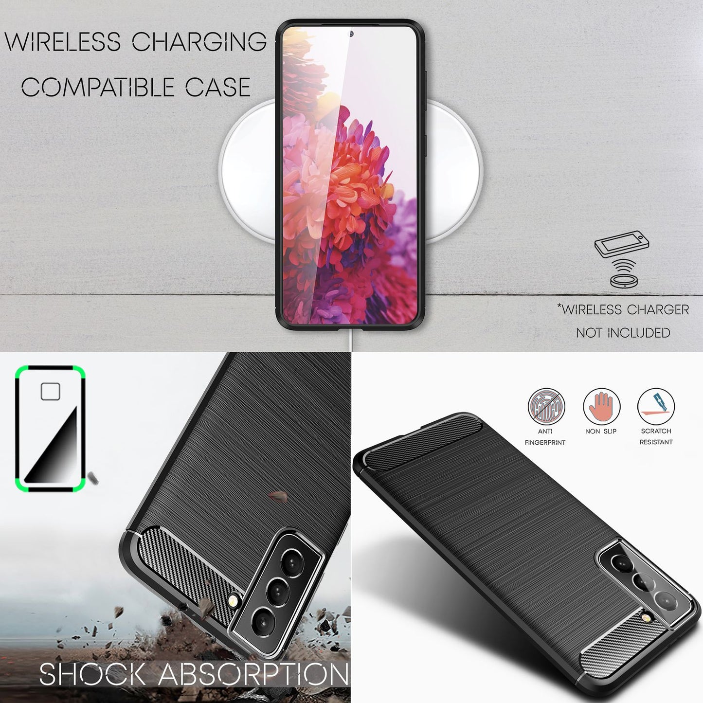 NALIA hulstur með kolefnisútliti fyrir Samsung Galaxy S22, mattsvart sílikonhulstur, fingrafaravarið, símahulstur með kolefnisútliti