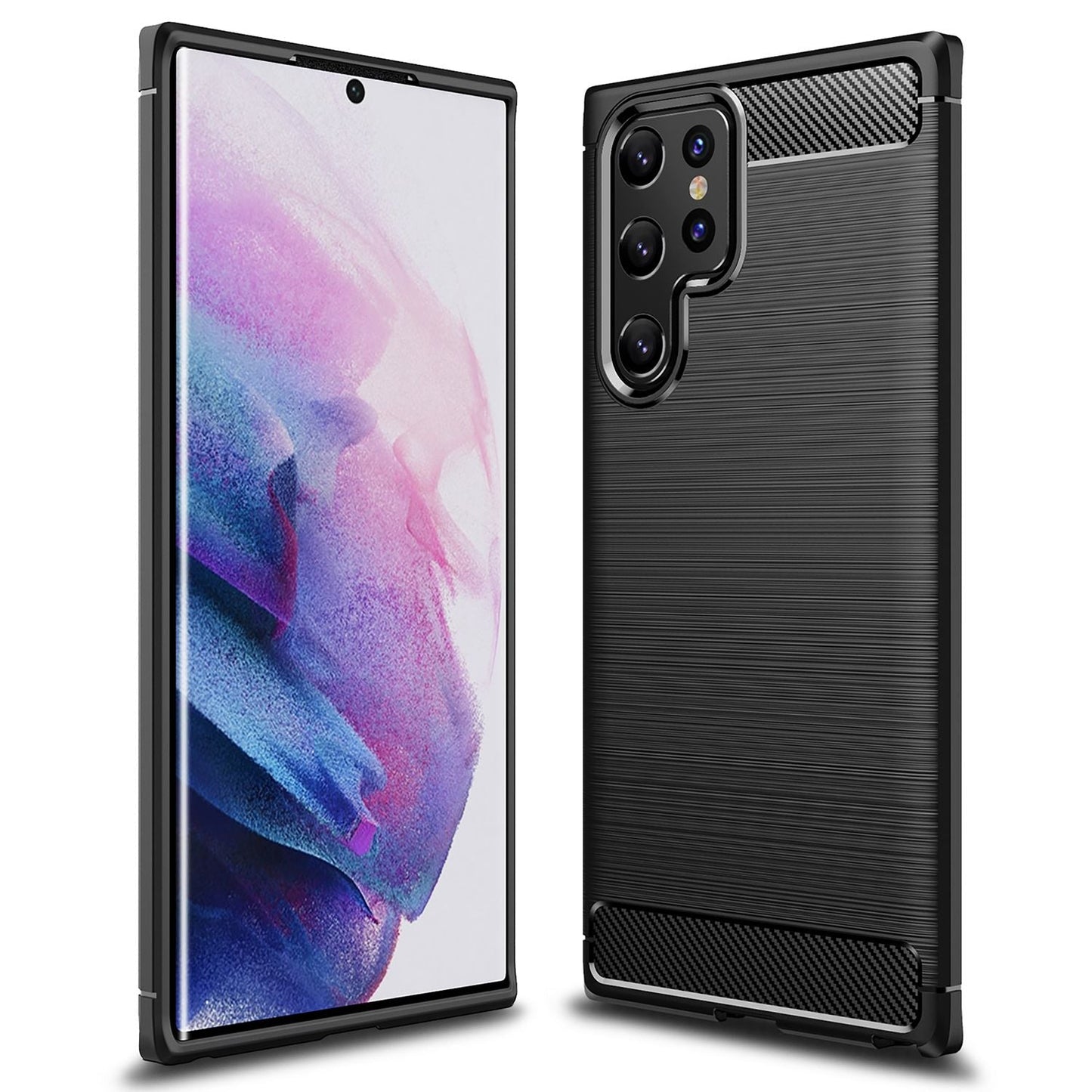 NALIA Carbon Look Case for Samsung Galaxy S22 Ultra, Matte Black Silicone Case, Anti-Fingerprint, Carbon Fiber Look, Phone Case, Protective Case