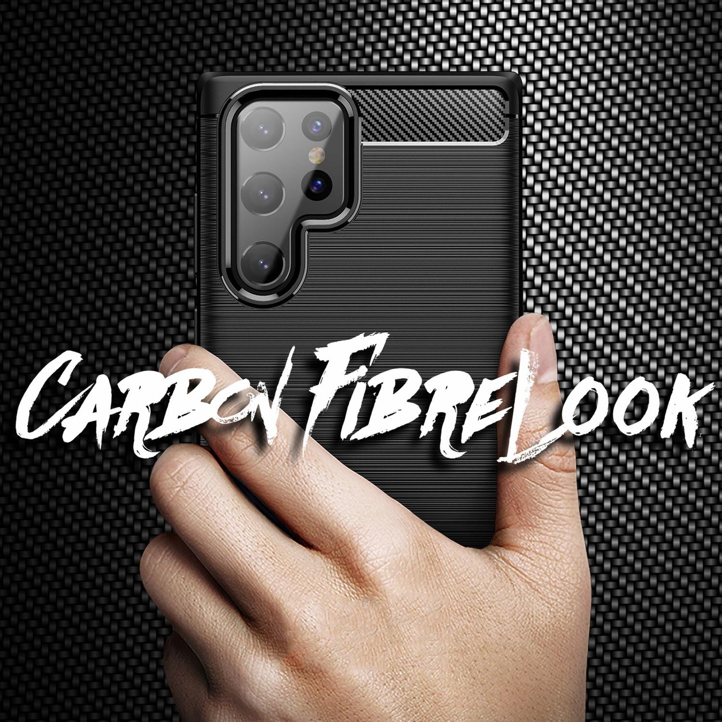 NALIA Carbon Look Case for Samsung Galaxy S22 Ultra, Matte Black Silicone Case, Anti-Fingerprint, Carbon Fiber Look, Phone Case, Protective Case