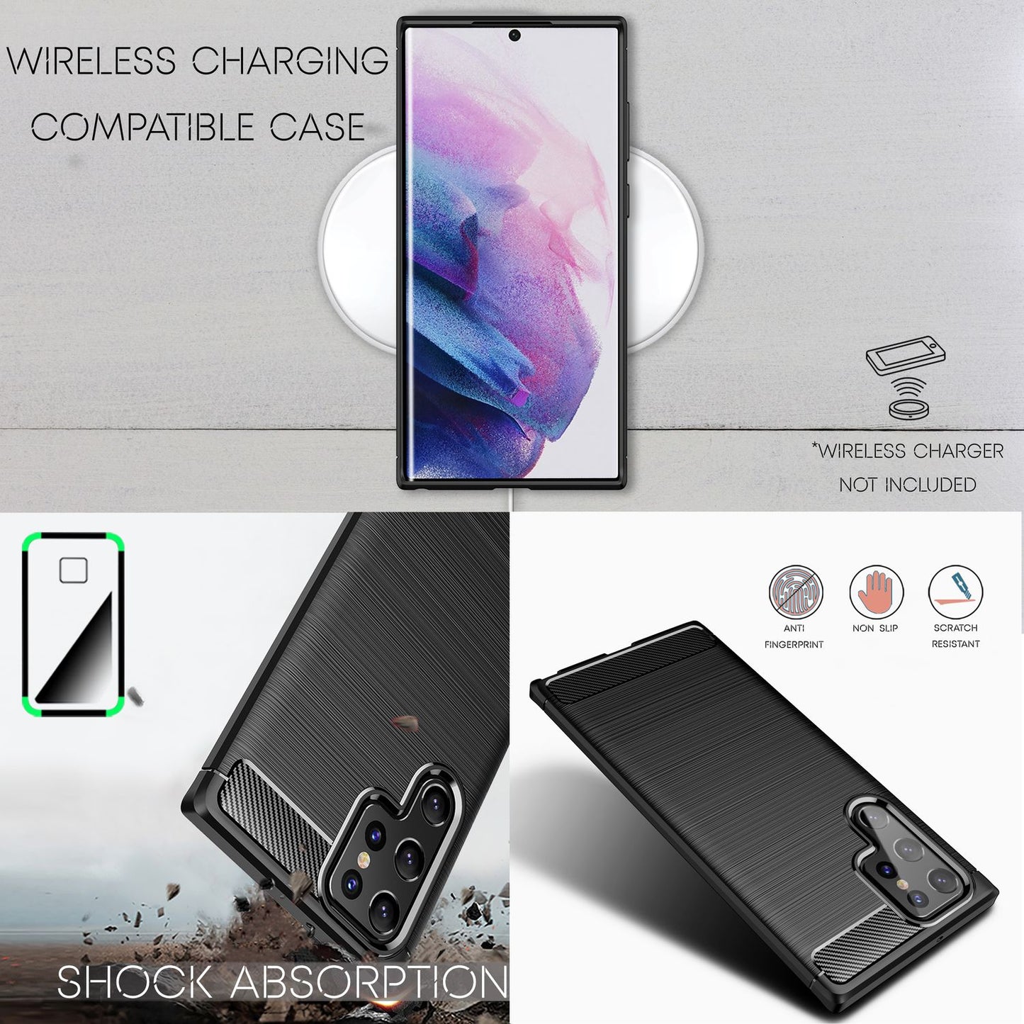 NALIA Carbon Look Case for Samsung Galaxy S22 Ultra, Matte Black Silicone Case, Anti-Fingerprint, Carbon Fiber Look, Phone Case, Protective Case