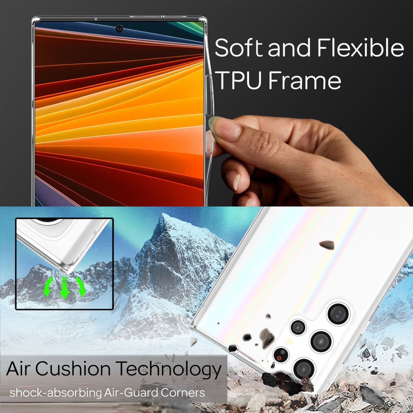 NALIA Clear Tempered Glass Case for Samsung Galaxy S22 Ultra, Rainbow Effect Transparent Anti-Yellowing Tempered Glass &amp; Silicone, Phone Case Protective Cover