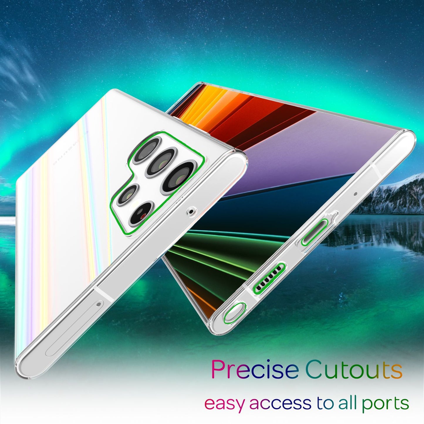 NALIA Clear Tempered Glass Case for Samsung Galaxy S22 Ultra, Rainbow Effect Transparent Anti-Yellowing Tempered Glass &amp; Silicone, Phone Case Protective Cover