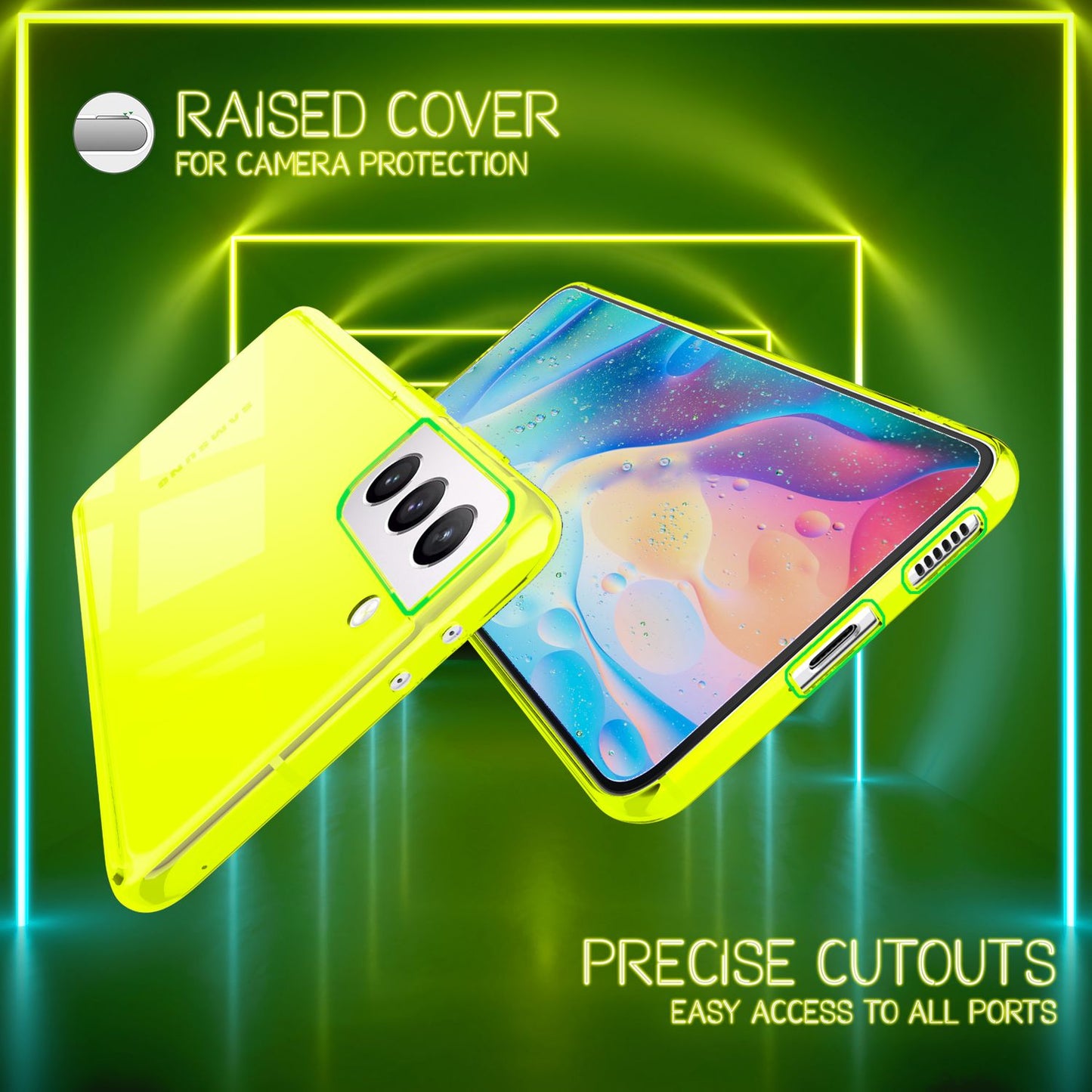 NALIA Clear Neon Phone Case for Samsung Galaxy S22, Transparent, Colorful, Luminous, Non-Yellowing, Thin, Robust Protective Cover