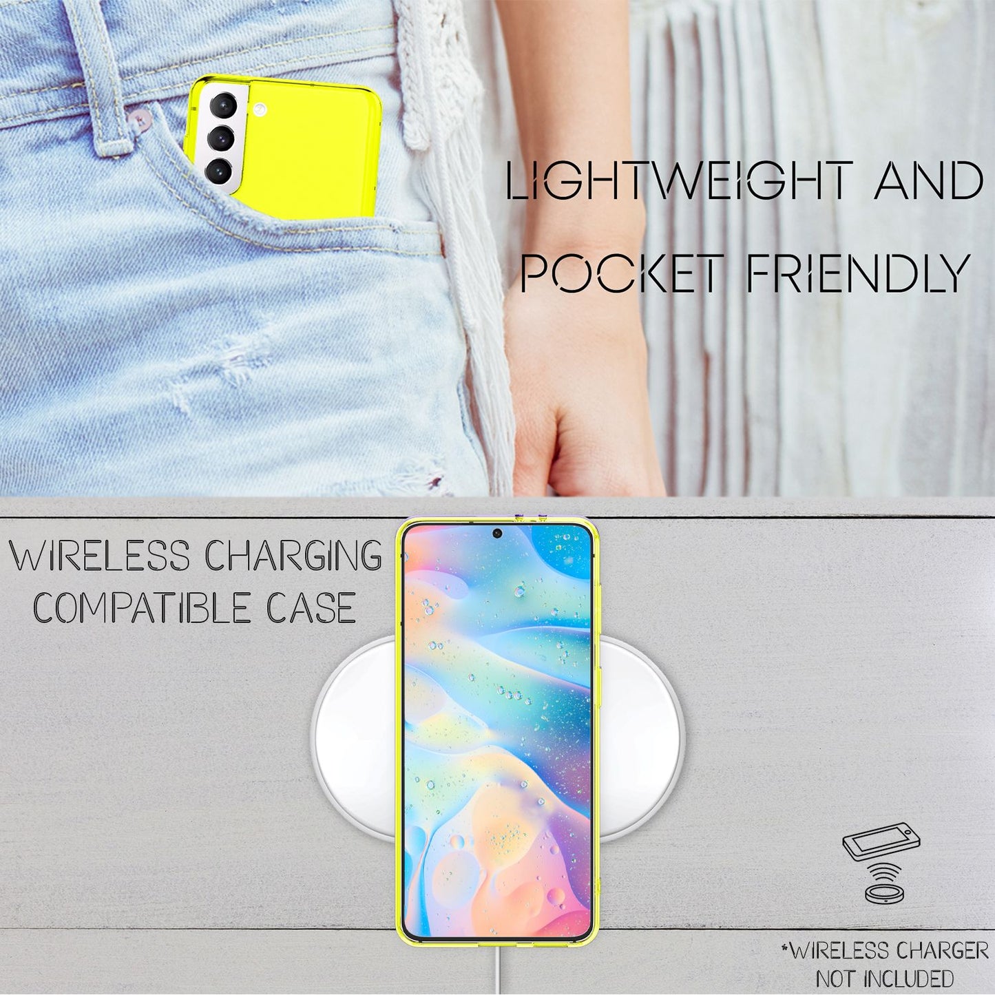 NALIA Clear Neon Phone Case for Samsung Galaxy S22, Transparent, Colorful, Luminous, Non-Yellowing, Thin, Robust Protective Cover