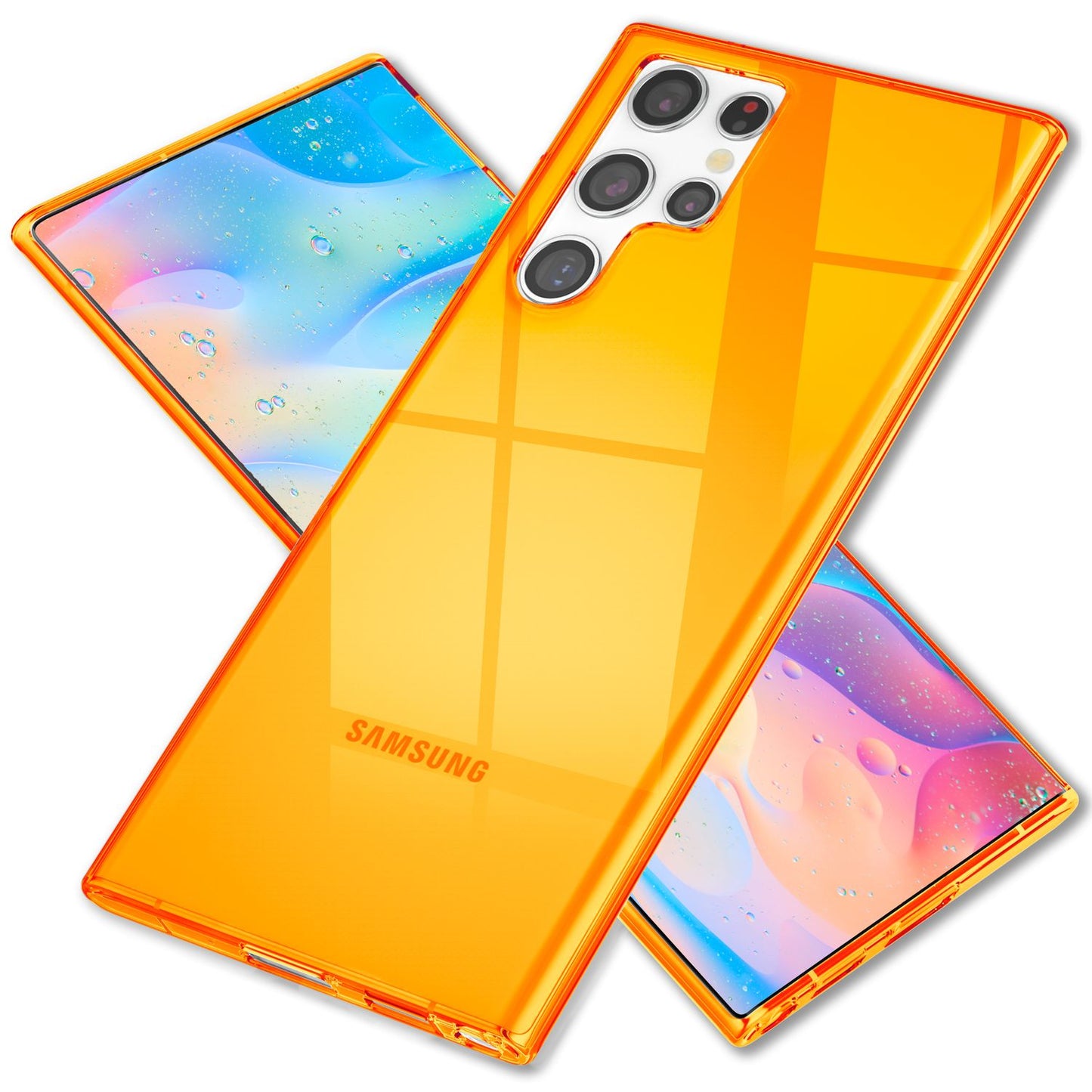 NALIA Clear Neon Phone Case for Samsung Galaxy S22 Ultra, Transparent, Colorful, Luminous, Slim Protective Cover