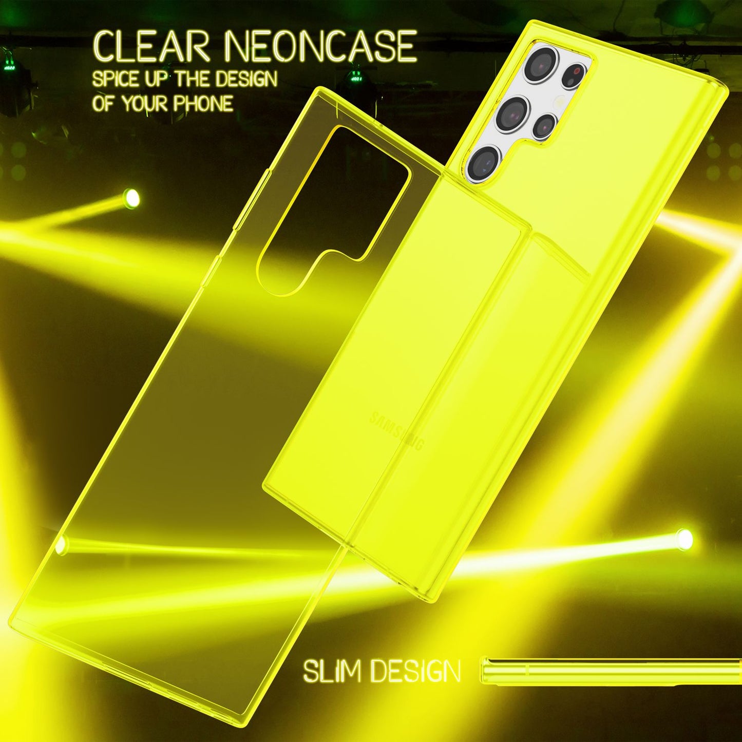 NALIA Clear Neon Phone Case for Samsung Galaxy S22 Ultra, Transparent, Colorful, Luminous, Slim Protective Cover