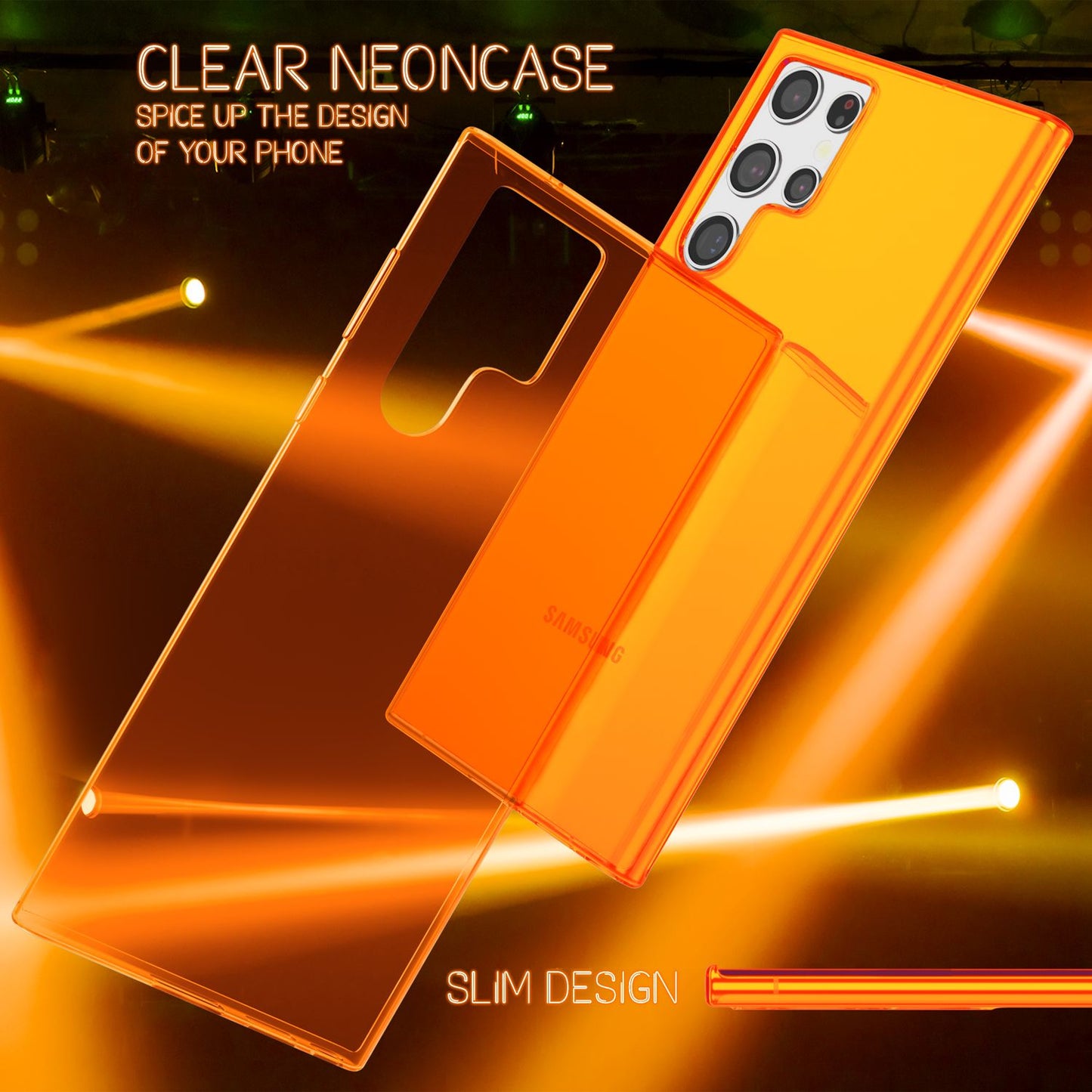 NALIA Clear Neon Phone Case for Samsung Galaxy S22 Ultra, Transparent, Colorful, Luminous, Slim Protective Cover