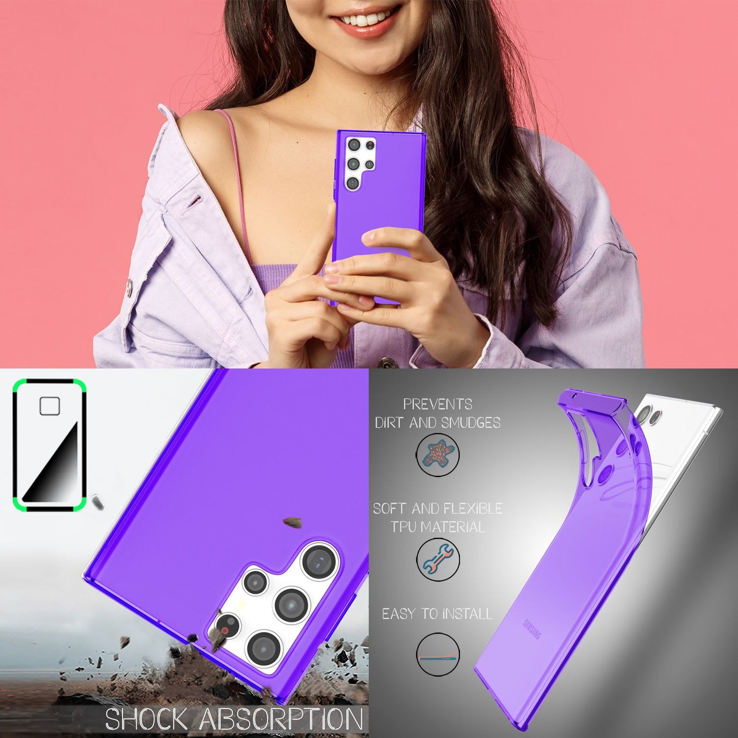 NALIA Clear Neon Phone Case for Samsung Galaxy S22 Ultra, Transparent, Colorful, Luminous, Slim Protective Cover