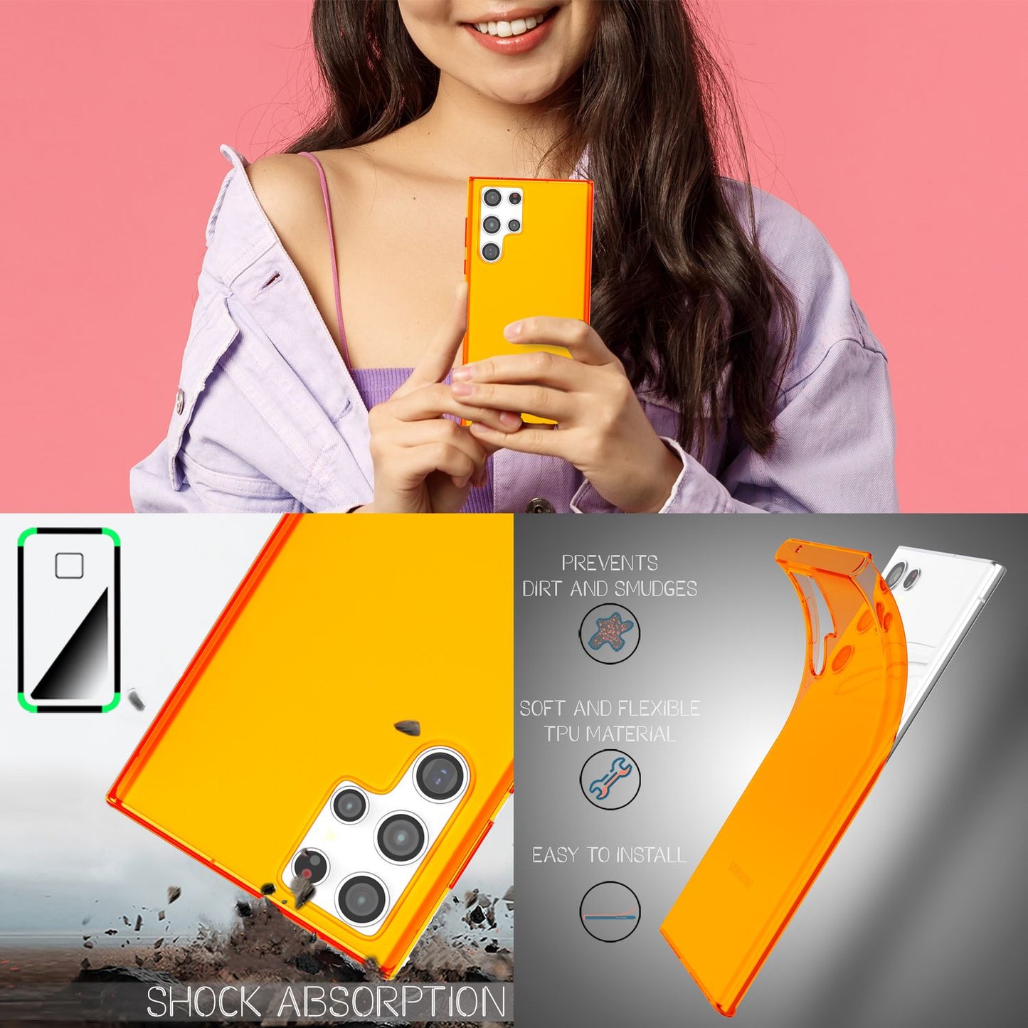 NALIA Clear Neon Phone Case for Samsung Galaxy S22 Ultra, Transparent, Colorful, Luminous, Slim Protective Cover