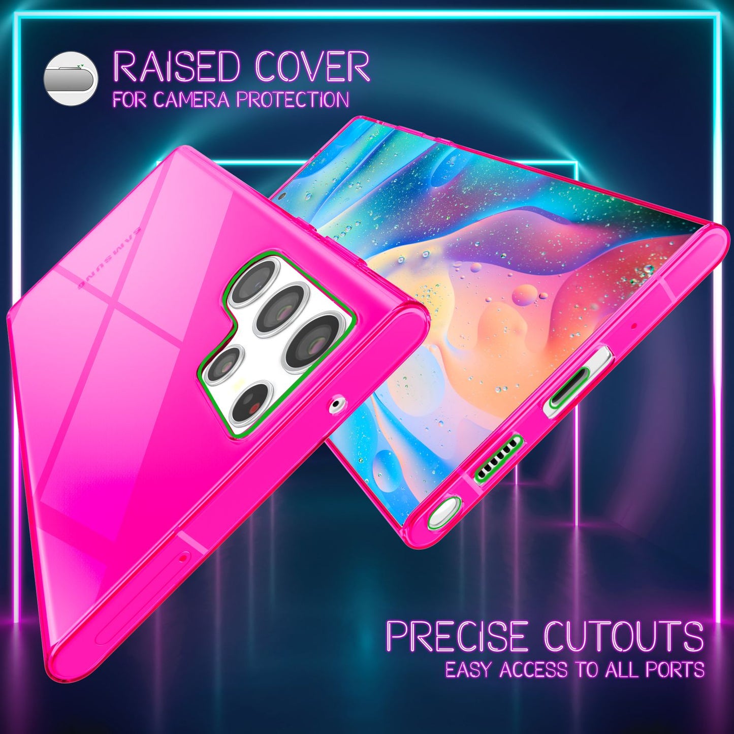 NALIA Clear Neon Phone Case for Samsung Galaxy S22 Ultra, Transparent, Colorful, Luminous, Slim Protective Cover