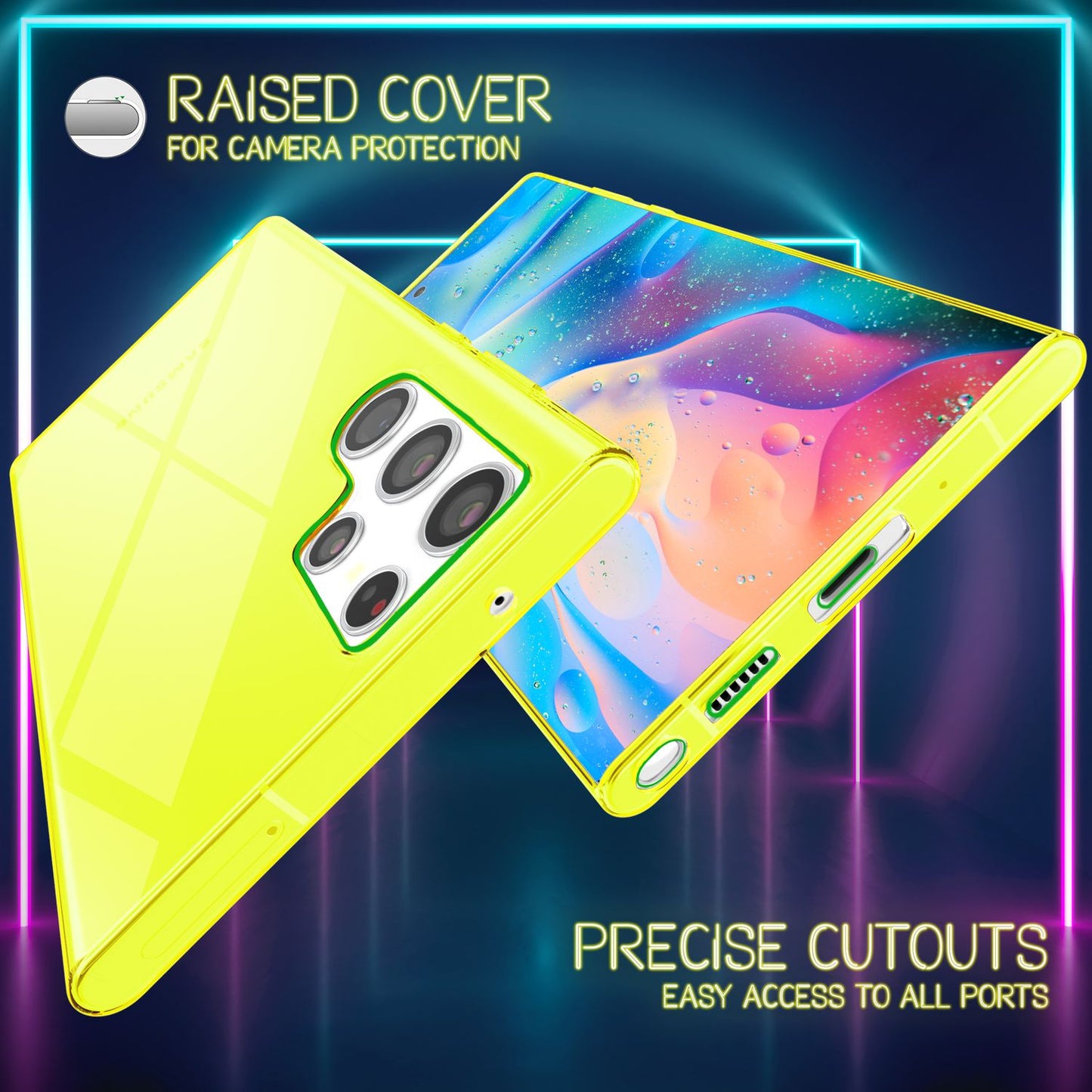 NALIA Clear Neon Phone Case for Samsung Galaxy S22 Ultra, Transparent, Colorful, Luminous, Slim Protective Cover