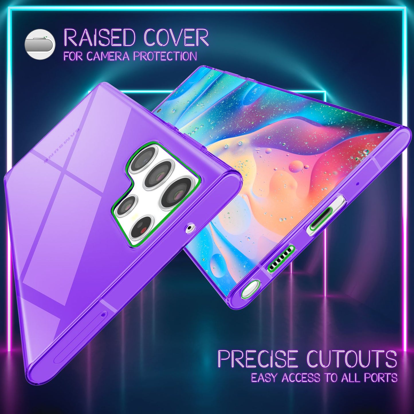 NALIA Clear Neon Phone Case for Samsung Galaxy S22 Ultra, Transparent, Colorful, Luminous, Slim Protective Cover