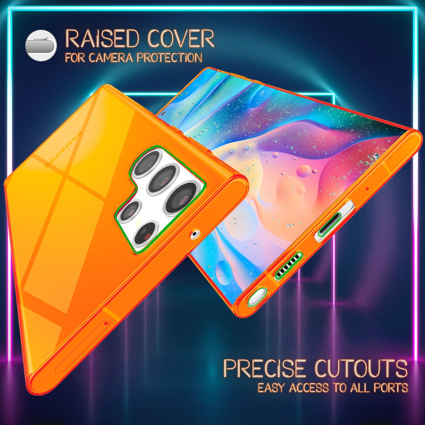 NALIA Clear Neon Phone Case for Samsung Galaxy S22 Ultra, Transparent, Colorful, Luminous, Slim Protective Cover