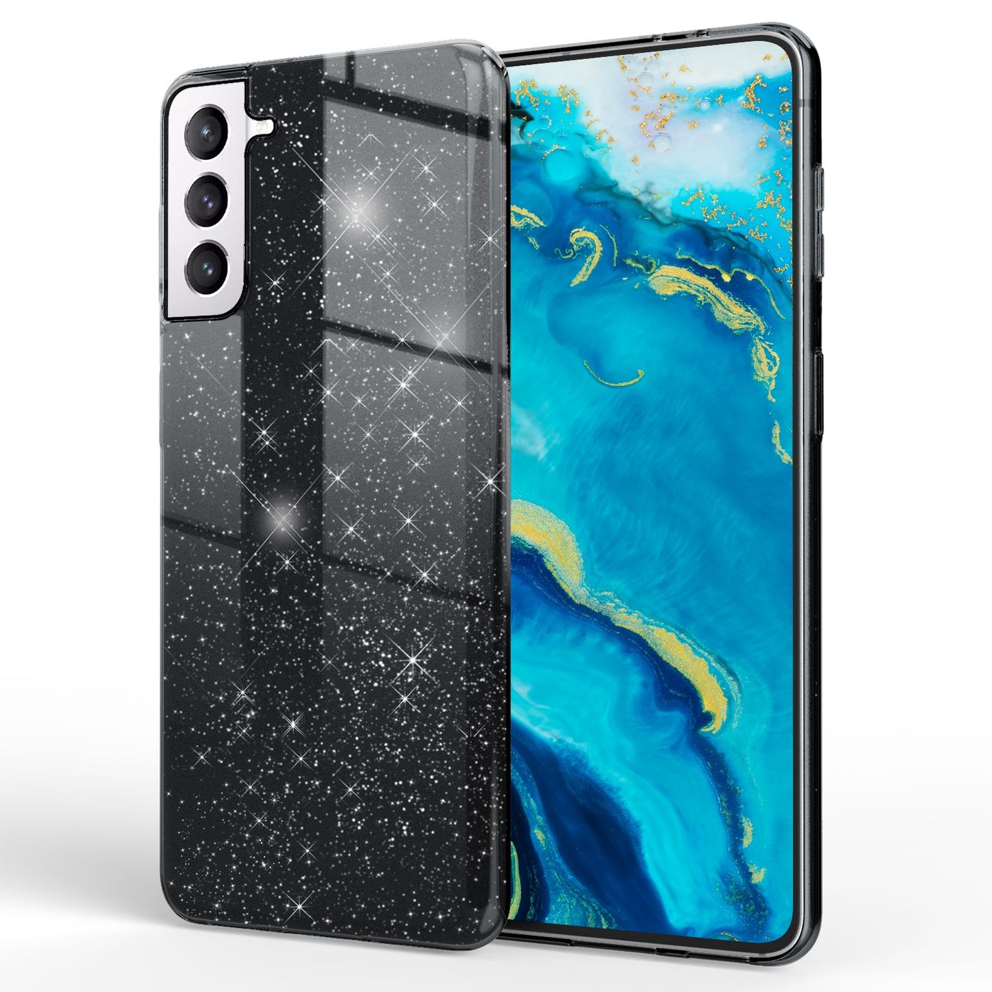 NALIA Sterkt Glitrandi Hulstur fyrir Samsung Galaxy S22, Glansandi Glitrandi Hybrid Verndunarhulstur, Styrkt Sílikon Símahulstur