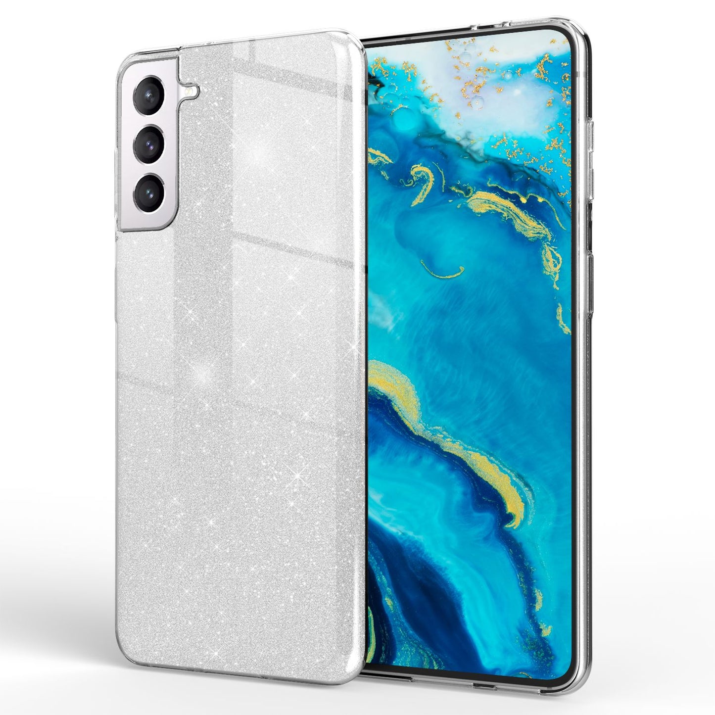 NALIA Sterkt Glitrandi Hulstur fyrir Samsung Galaxy S22, Glansandi Glitrandi Hybrid Verndunarhulstur, Styrkt Sílikon Símahulstur