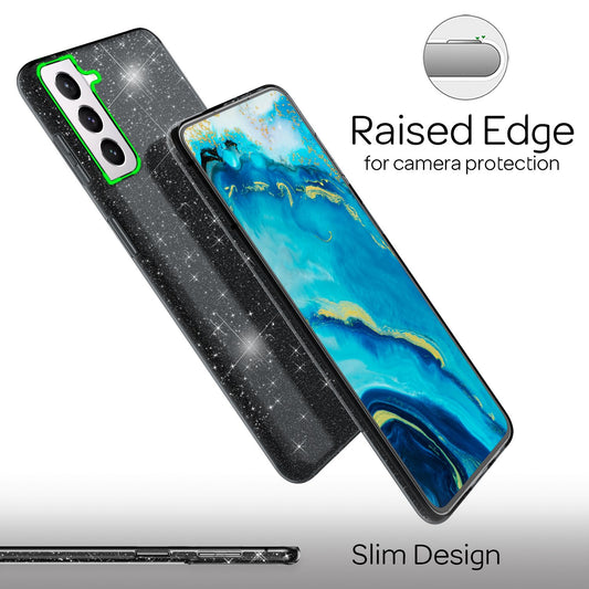 NALIA Sterkt Glitrandi Hulstur fyrir Samsung Galaxy S22, Glansandi Glitrandi Hybrid Verndunarhulstur, Styrkt Sílikon Símahulstur