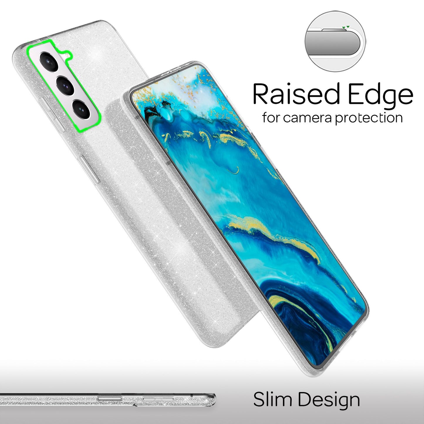 NALIA Sterkt Glitrandi Hulstur fyrir Samsung Galaxy S22, Glansandi Glitrandi Hybrid Verndunarhulstur, Styrkt Sílikon Símahulstur